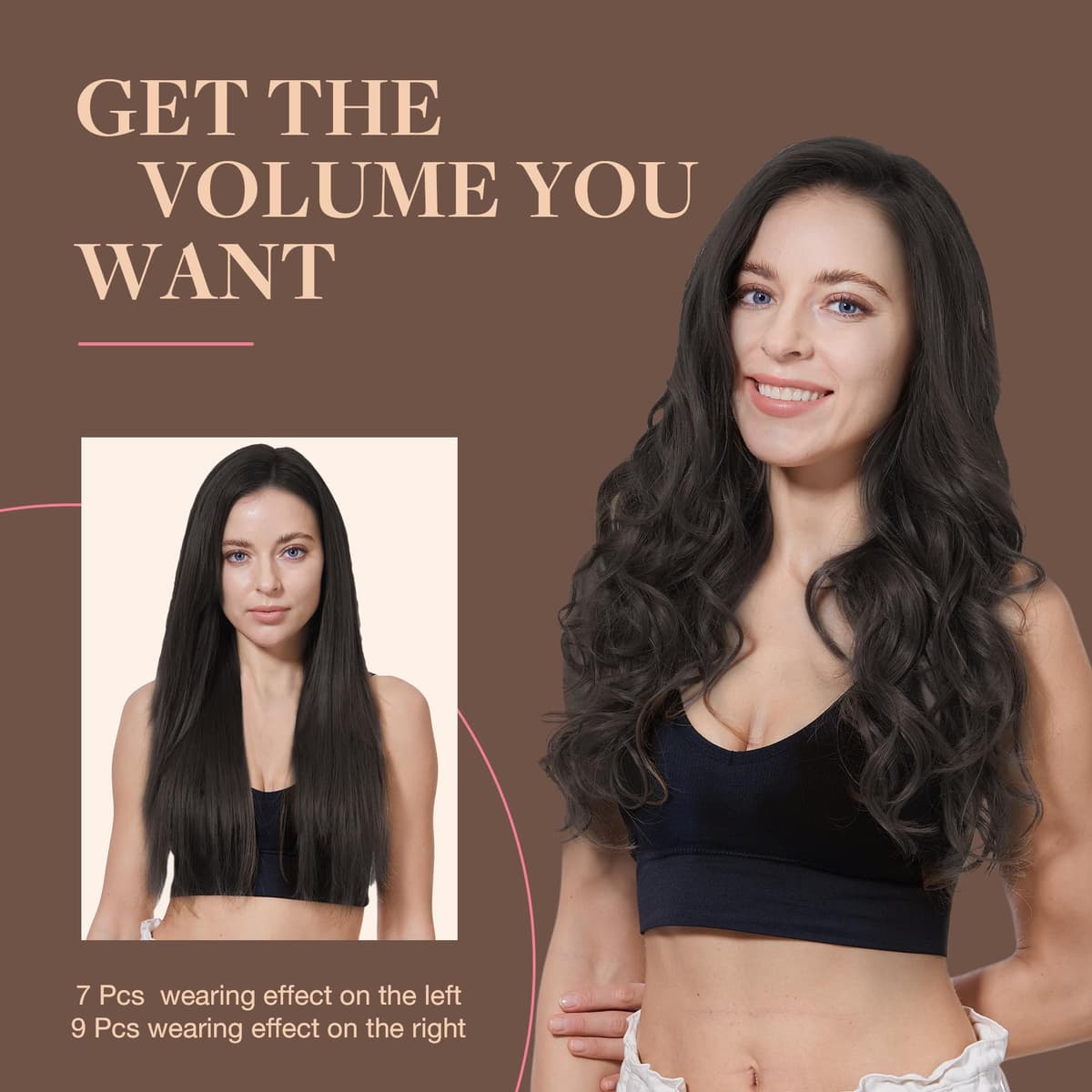 GOO GOO Clip in Hair Extensions Human Hair, 18inch 150g 9Pcs, #2 Dark Brown, Hair extensions for women, Human Hair Extensions Clip in — view 7