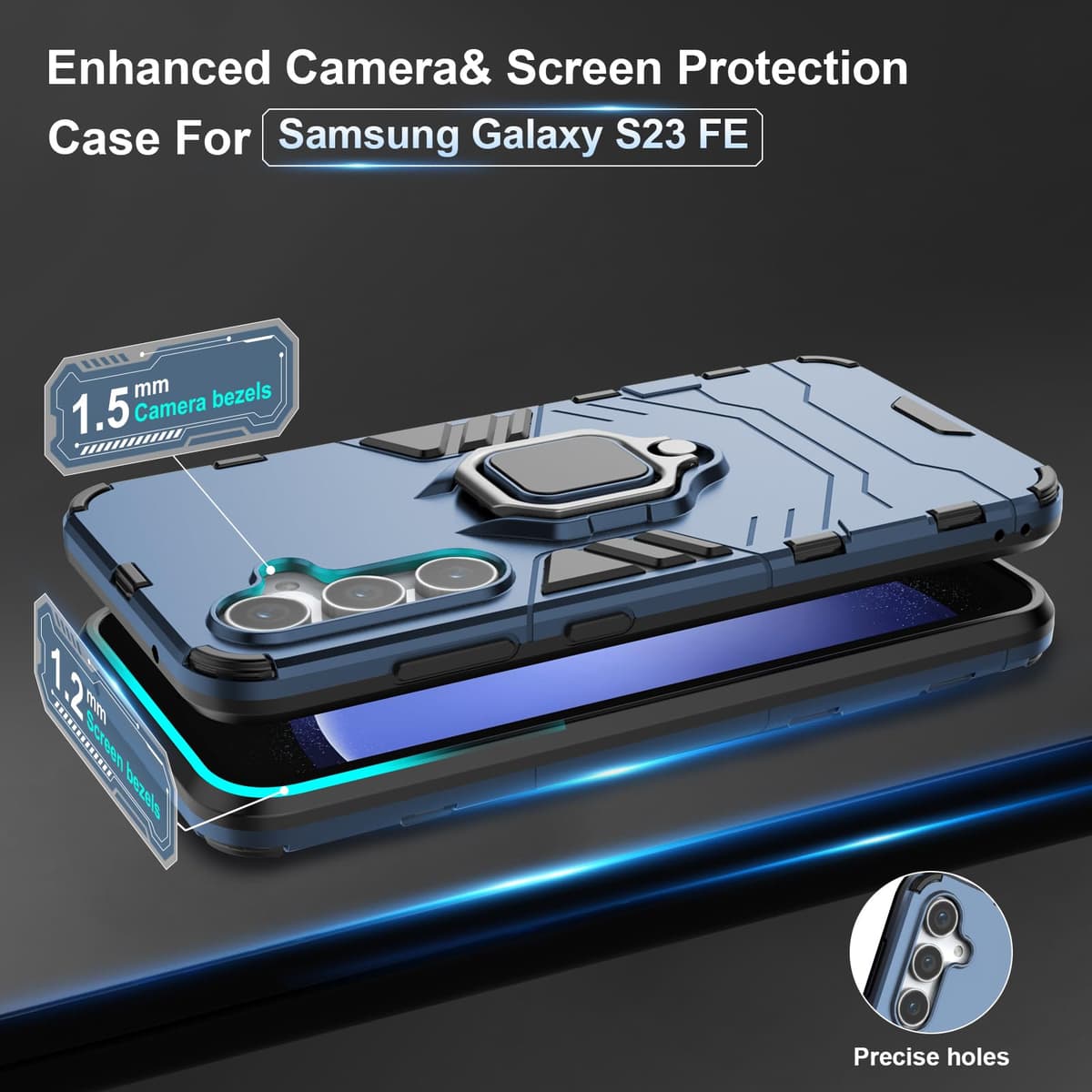 Funda para CMF Phone 2 Pro, Carcasa Antigolpes con Soporte anular metálico, Case Protectora de Grado Militar, Negro — view 1642