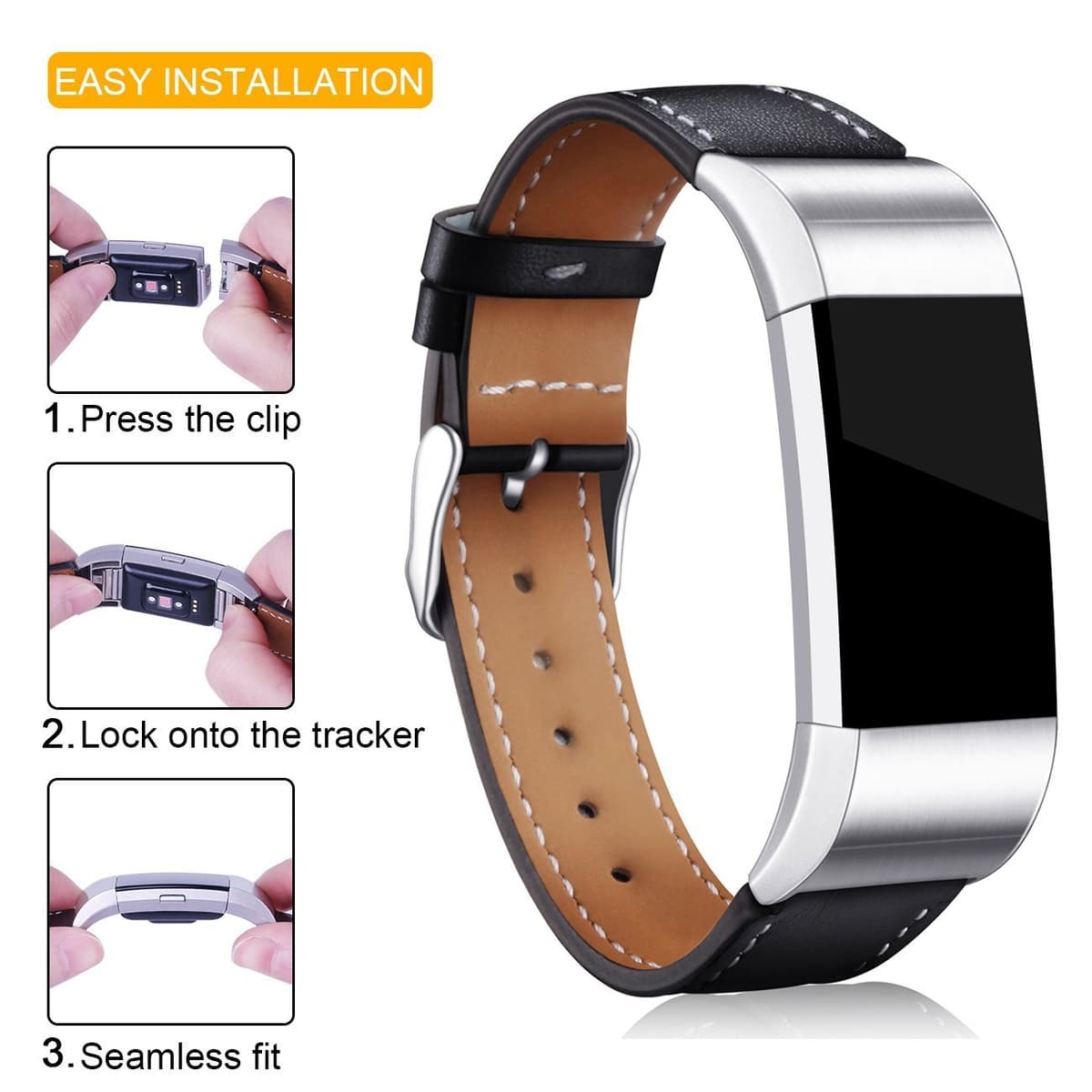 Mornex Correa de Cuero Genuino Compatible Charge 2, Correa Ajustable Correas de Recambio Pulseras Pulsera Banda de Actividad Física con Conectores de Metal — view 5