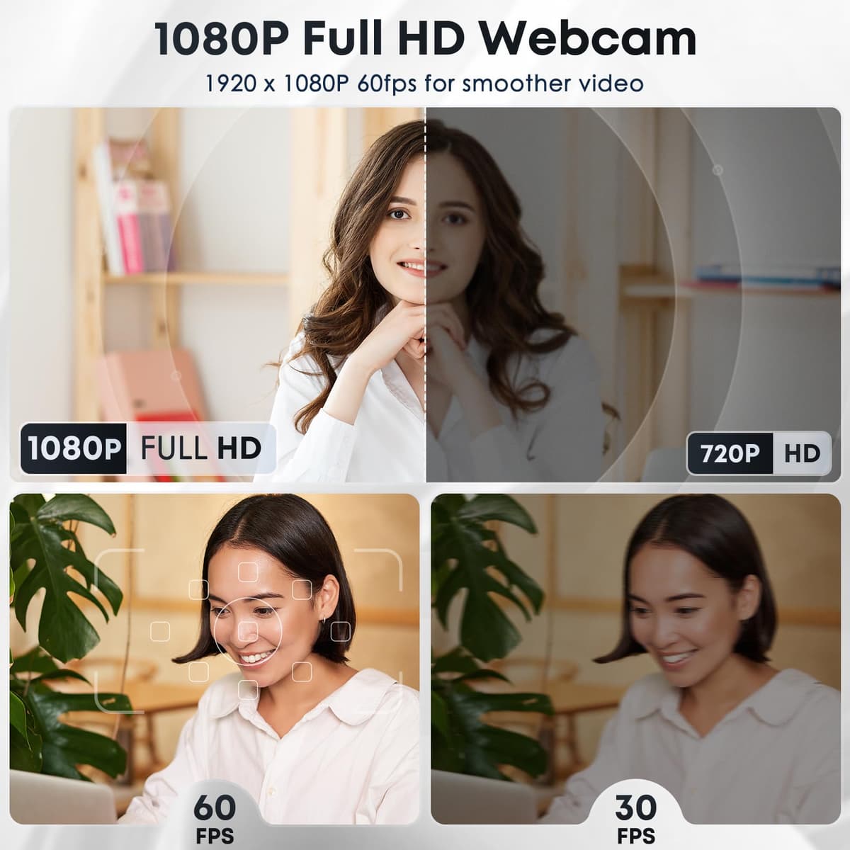 1080P HD Webcam with Microphone, Noise Cancellation, Privacy Cover, Wide-Angle Lens, Auto Light Correction, Plug & Play USB Web Camera for Laptop, Desktop, PC, Mac, Zoom, Skype, Streaming (Black) — view 2