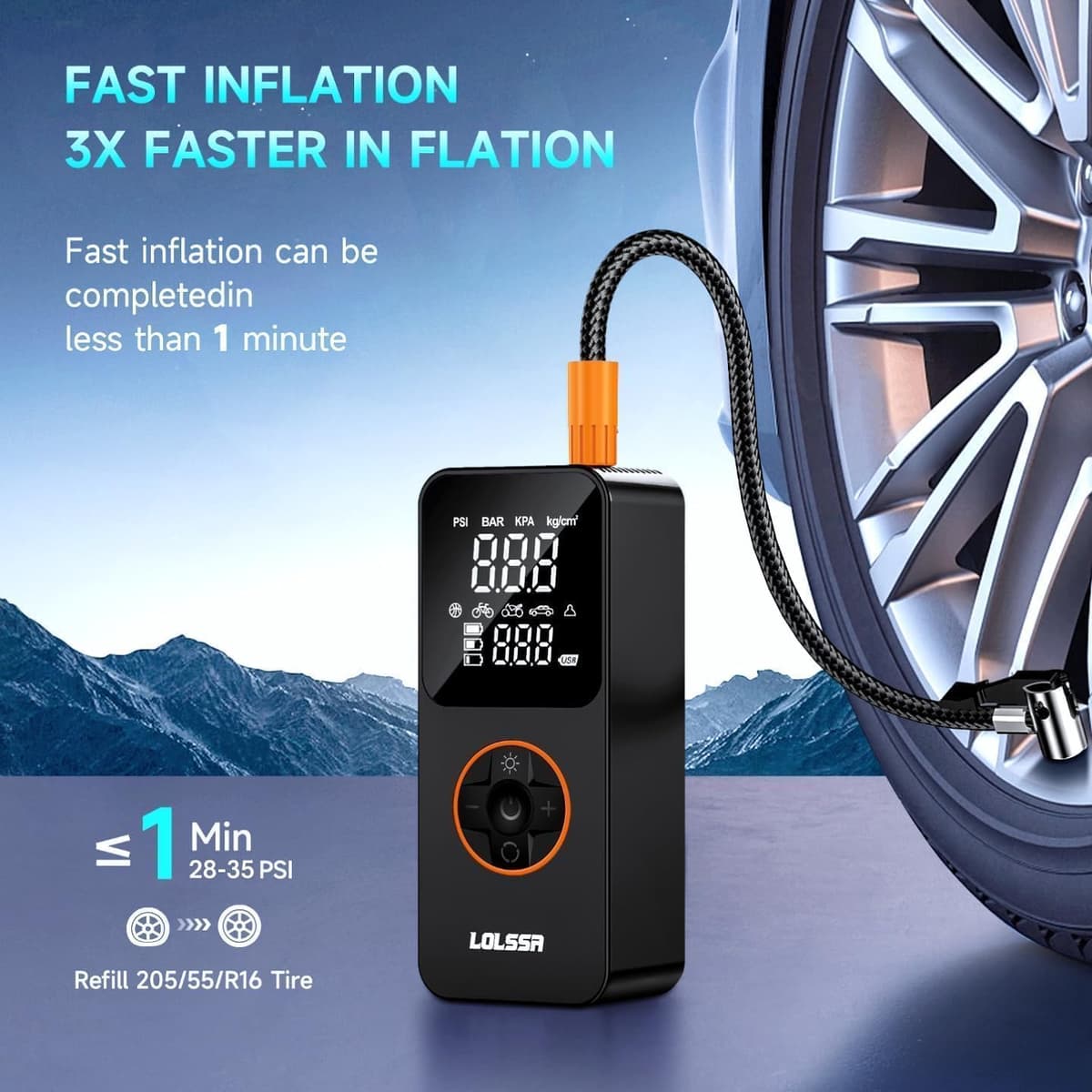 Tire Inflator Portable Air Compressor-Air Pump 150PSI Cordless Electric for Car, Motorcycle, Bike, Ball — view 2