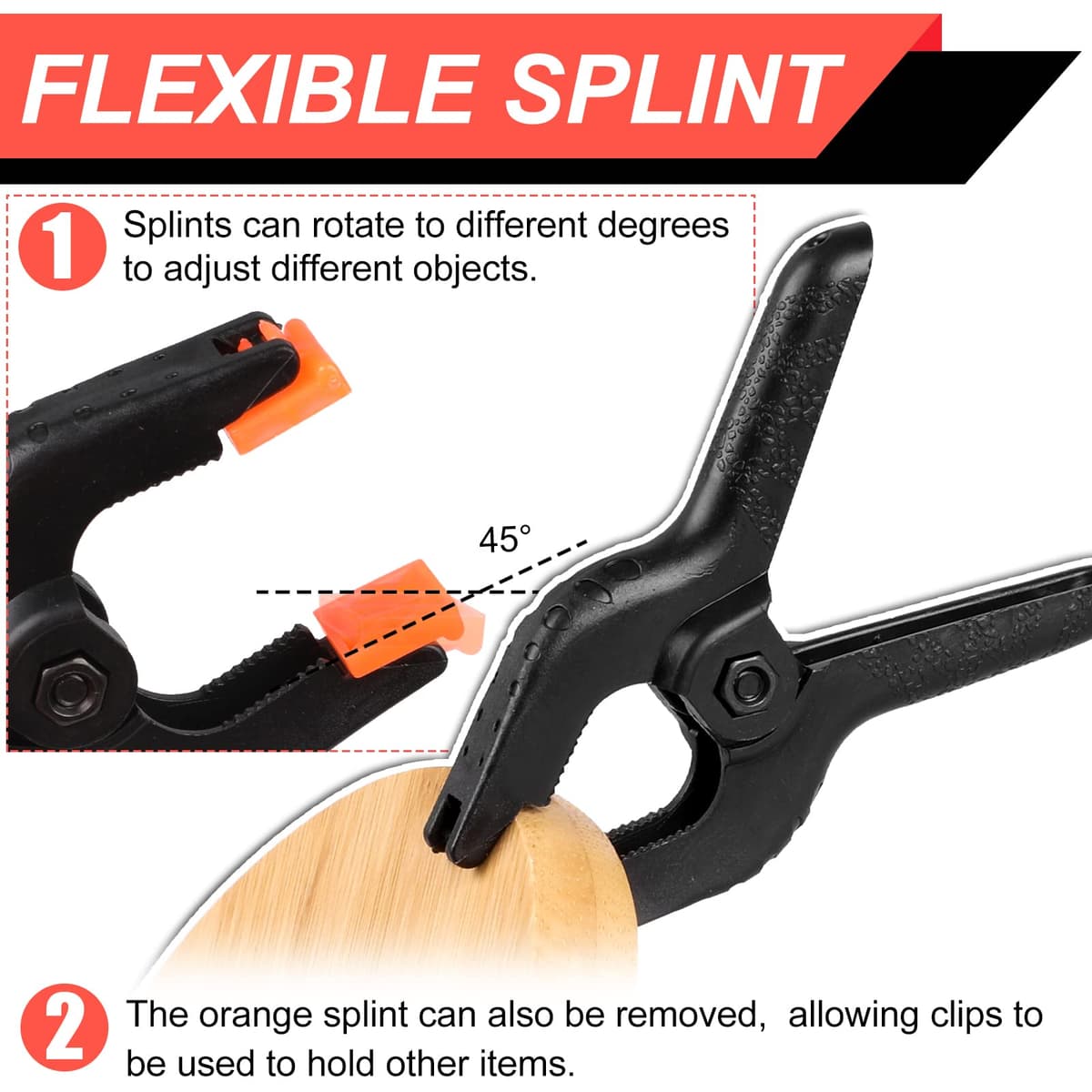 2 Pack Spring Clamps, 8.5inch Plastic Clips, Small Backdrop Clips, Clamps Heavy Duty, Spring Clips for Crafts, Backdrop Stand, Woodworking, Photography Studios (Black) — view 4