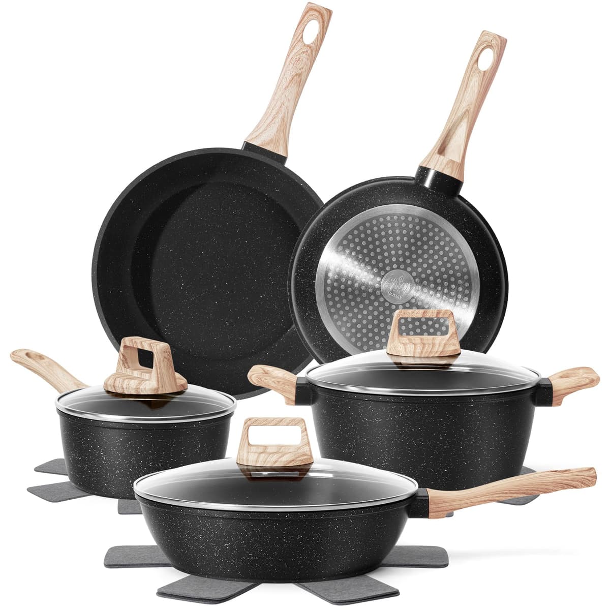 12 Pcs Pots and Pans Set Non Stick, Cookware Sets White Granite Induction Cookware, Non-toxic Healthy Nonstick Kitchen Cooking Set with Frying Pan Set, Saucepans (PFAS/PFOA/PFOS Free) — view 13