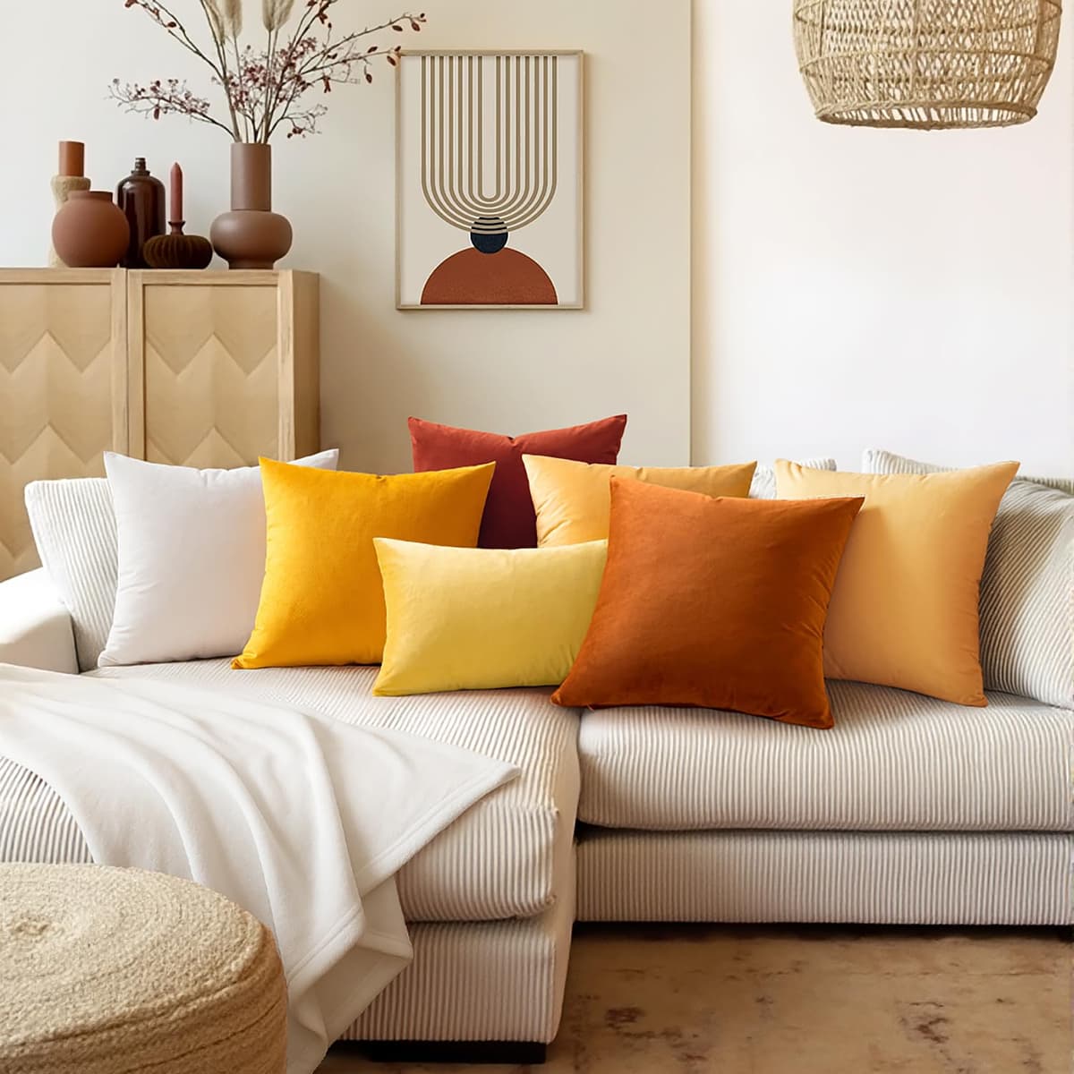 MIULEE Pack of 2 Fall Velvet Soft Solid Decorative Throw Pillow Covers Square Cushion Cases for Sofa Couch Bedroom Living Room Car Home Decor 18 x 18 Inch 45 x 45 cm Orange — view 3