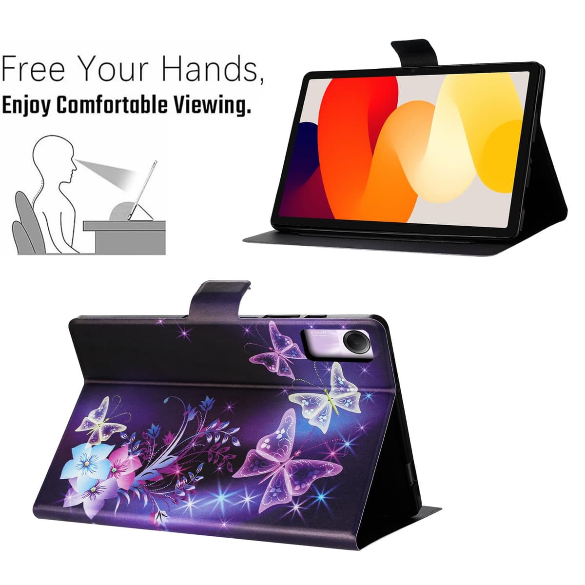 Funda para Xiaomi Redmi Pad SE 11 Pulgadas PU Material Funda Redmi Pad SE/23073RPBFG con Ranuras para Tarjetas TPU Fundas con Cierre Magnético, Mariposa Morada — view 3
