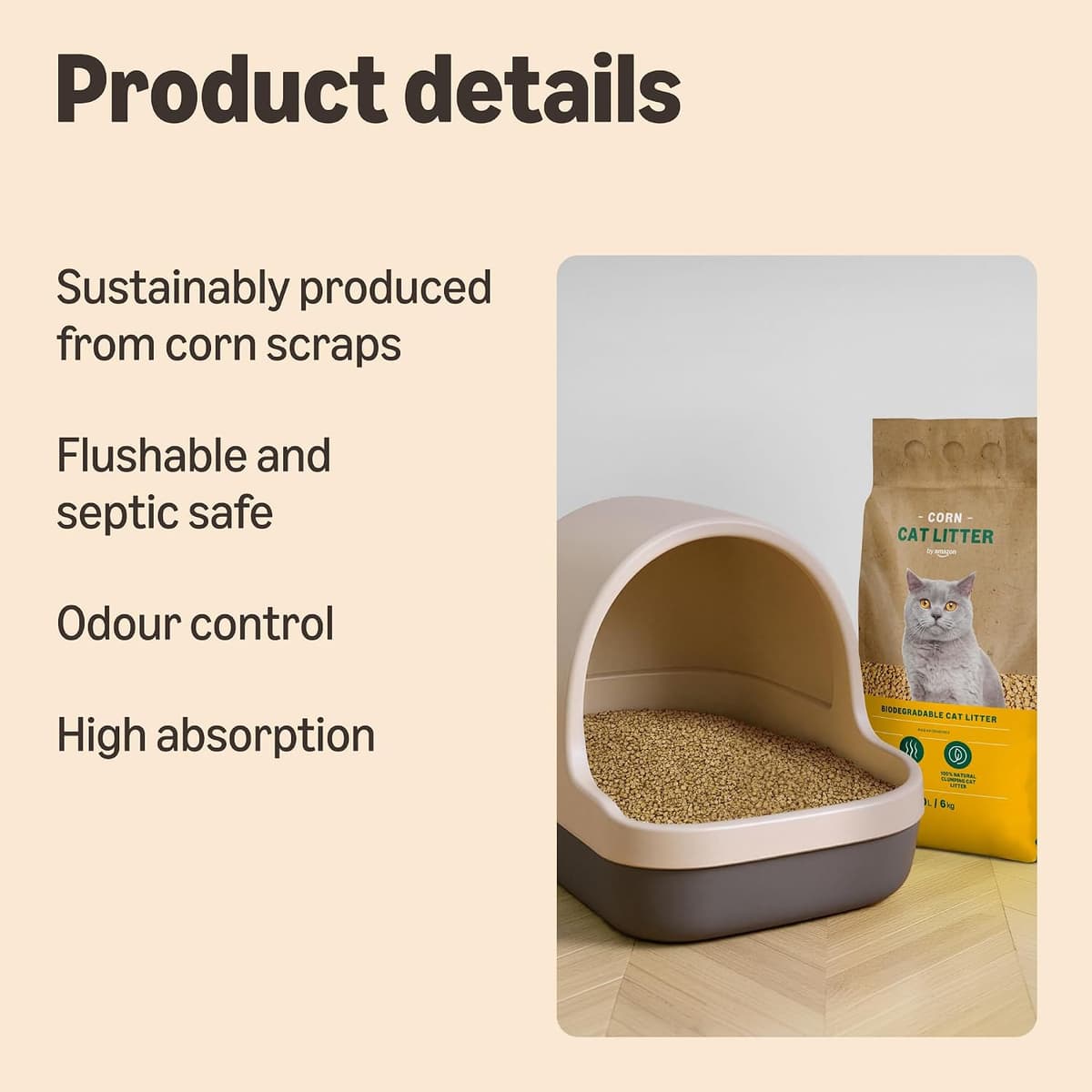 by Amazon Clumping Corn Cat Litter, Unscented, 10 L (Pack of 1) (Previously a Lifelong brand, same product) — view 2