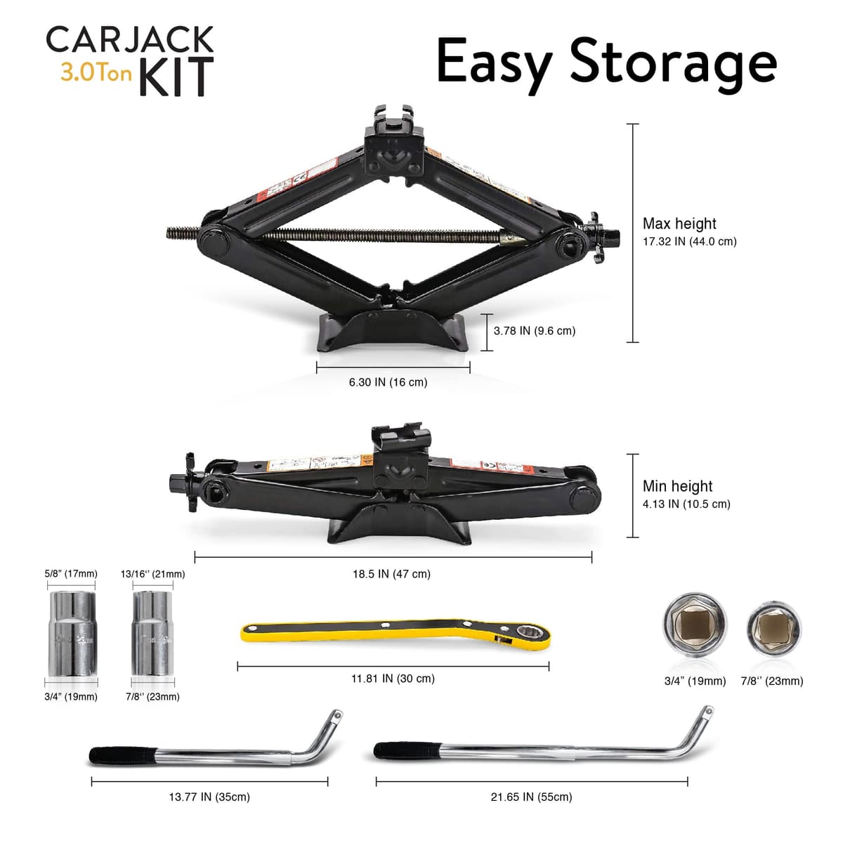 Car Jack Kit | Scissor Jack for Car 3 Ton (6,600 lbs) - Tire Jack Tool Kit | Portable, Ideal for SUV and Auto - Universal Emergency Kit with Lug Wrench | Heavy Duty Material — view 4