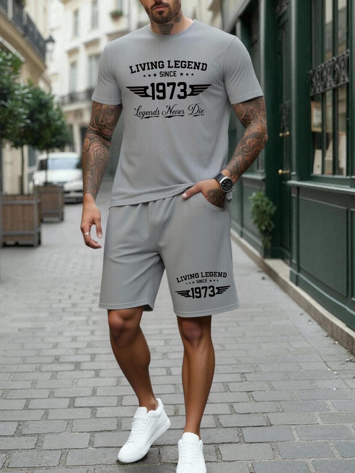Conjunto deportivo de verano de dos piezas para hombre, ropa al aire libre, cuello redondo, camiseta estampada, tela cómoda y transpirable — view 2