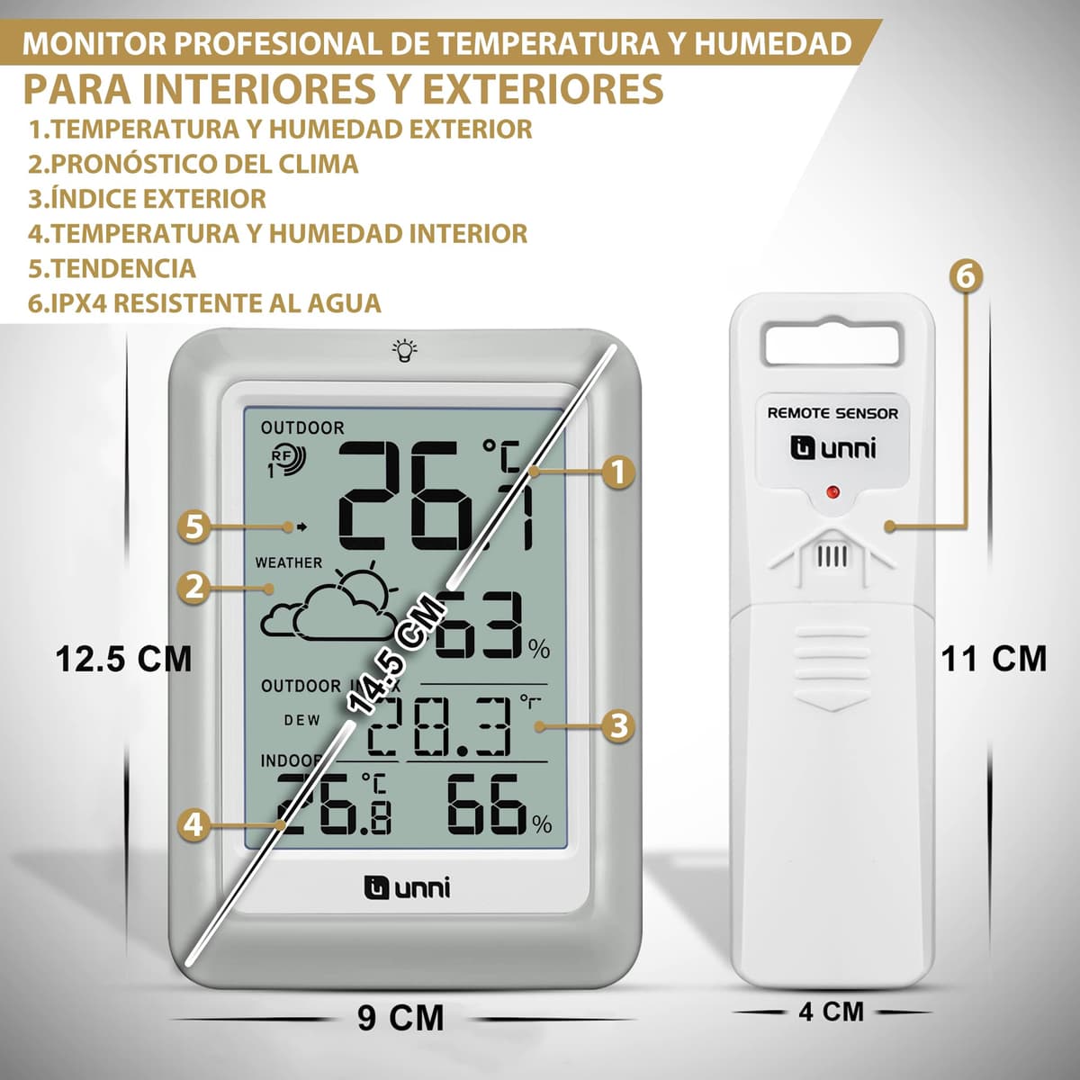 Termómetro inalámbrico para interiores y exteriores funciona con baterías, Sensor remoto de 100 m de alcance y pantalla con retroiluminación — view 5