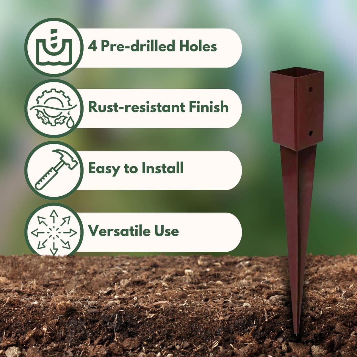 Garden Mile 10 Pack Heavy Duty Metal Fence Post spikes Rust resistant Metal Post Holders 75mm x 75mm Fence spikes Long Lasting Garden Fencing Support Brackets — view 5