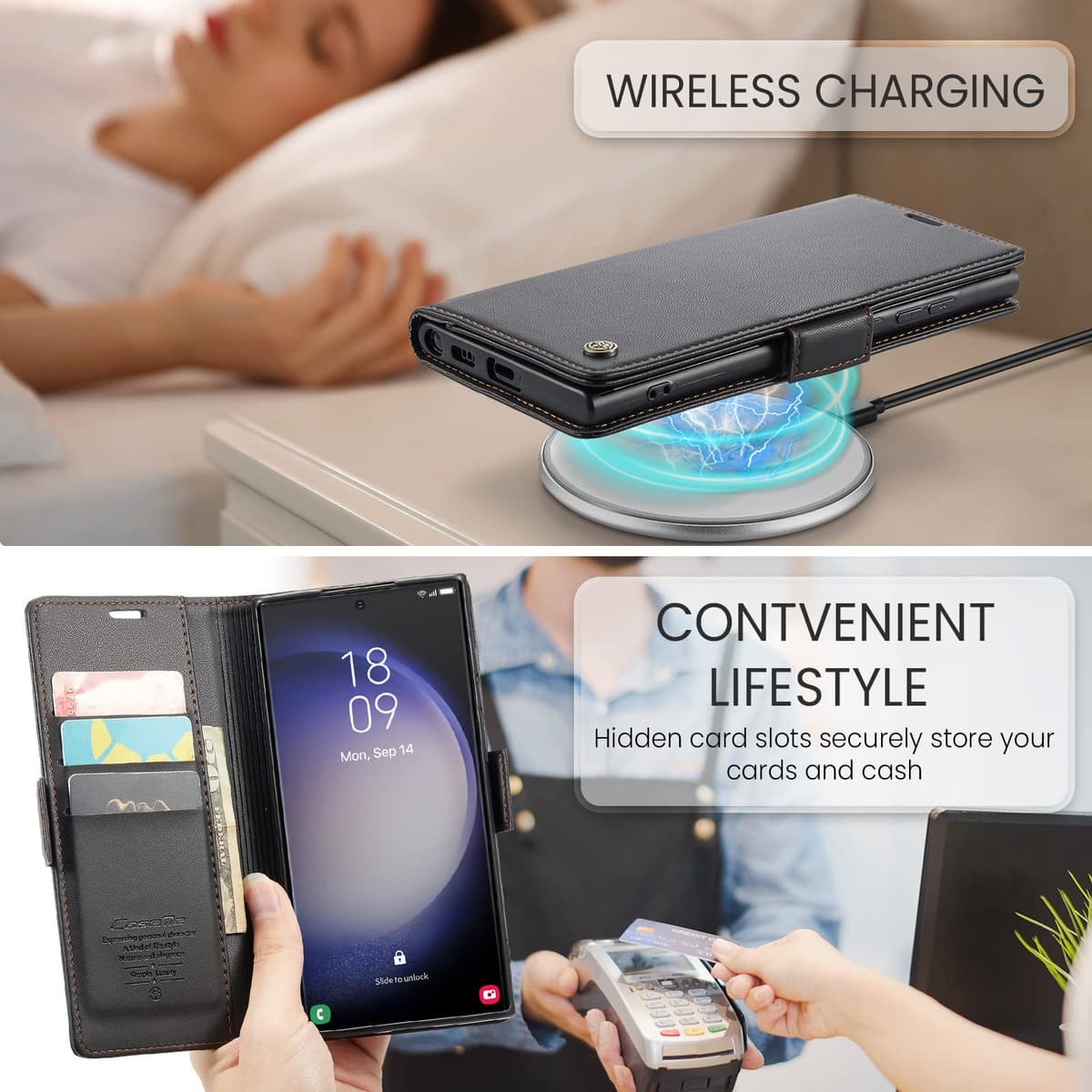 Cover for Samsung S23 Ultra Wallet Case with Card Holder, Kickstand RFID Blocking Magnetic Closure Shockproof Protective PU Leather for Samsung S23 Ultra Flip Case Wallet - Black — view 6
