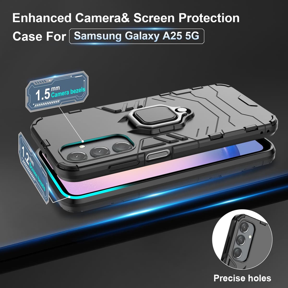 Funda para CMF Phone 2 Pro, Carcasa Antigolpes con Soporte anular metálico, Case Protectora de Grado Militar, Negro — view 1691