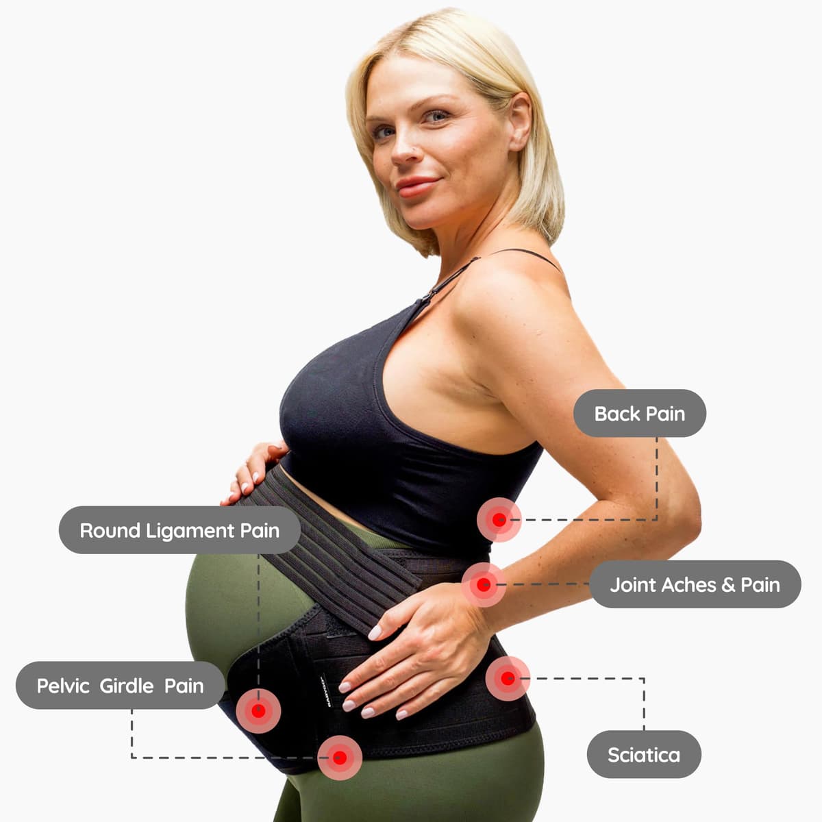 BABYGO® 4 in 1 Pregnancy Support Belt Maternity & Postpartum Band - Relieve Back, Pelvic, Hip Pain, SPD & PGP >> inc 40 Page Pregnancy Book for Birth Preparation, Labour & Recovery M Black — view 2