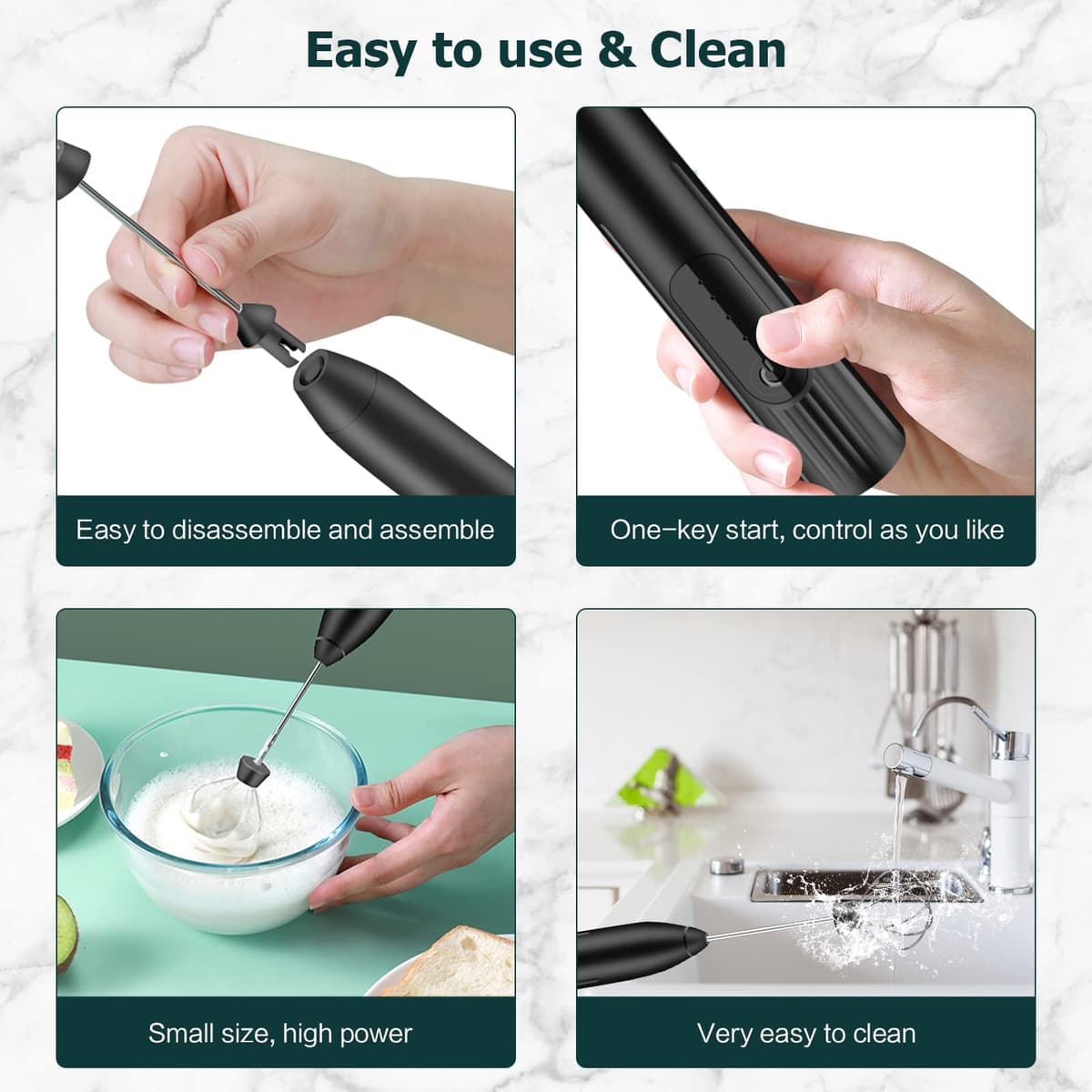 espumador de leche,USB Recargable batidor de leche electrico, 3 velocidades ajustable espumadera de leche, batidora leche espuma para capuchino, café, matcha (Negro) — view 5