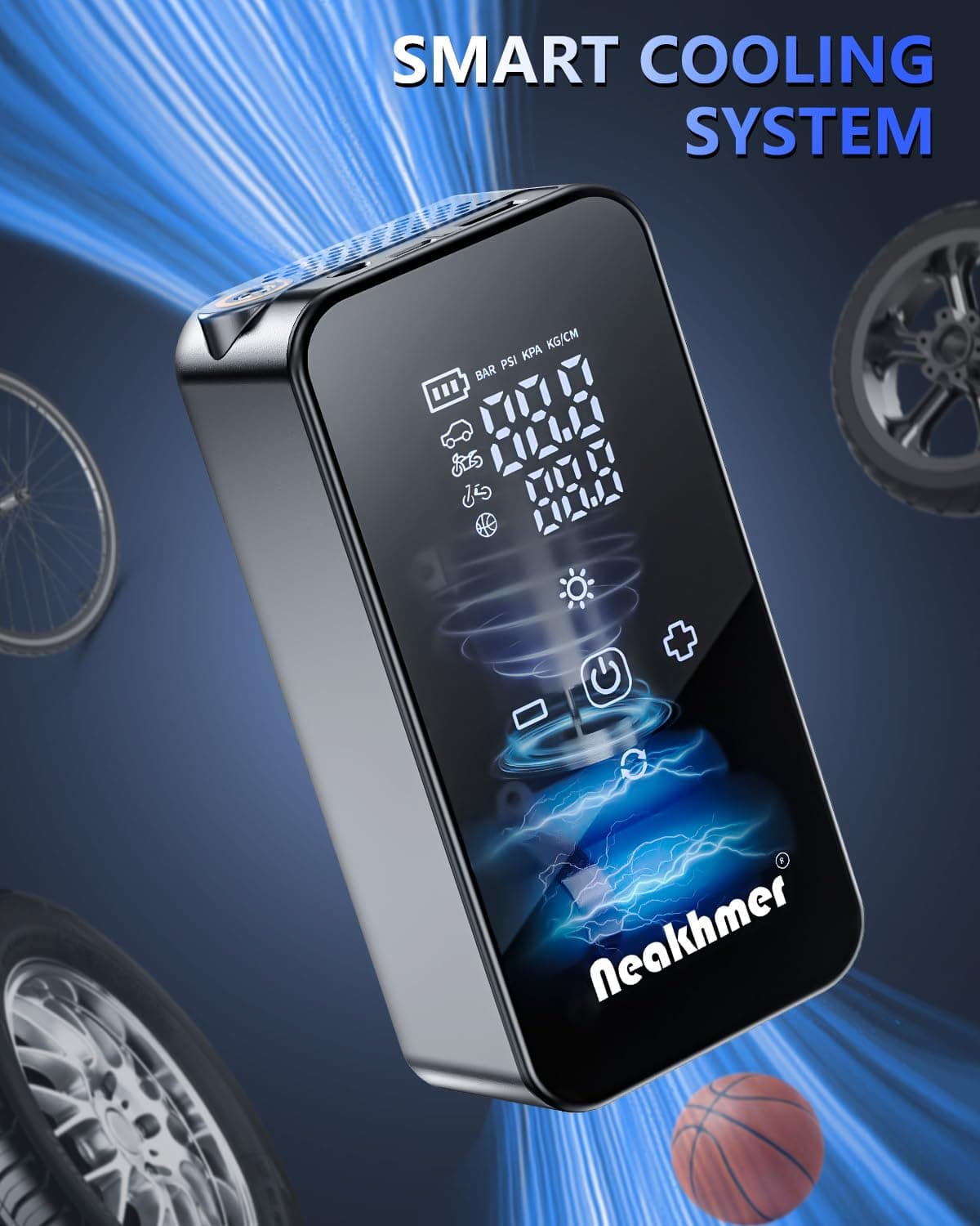 Inflador Ruedas Coche Hinchador Electrico: Mini Compresor Aire Portatil 150 PSI, con batería de 6000 mAh, Bomba Bicicleta 12 V con medidor de presión de neumáticos para Coche,Bicicleta y Motocicleta — view 6