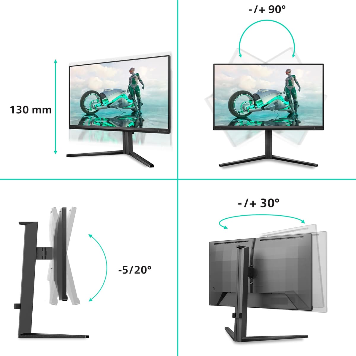 Philips 24M2N3200AM 23.8 inch FHD Gaming Monitor 180Hz, Fast IPS Panel, 0.5ms MPRT, Adaptive Sync, HDR10, G-Sync Compatible, Height Adjustment, Speakers, (1920x1080 HDMI 2x 2.0 DP 1x 1.4 ) Dark grey — view 5