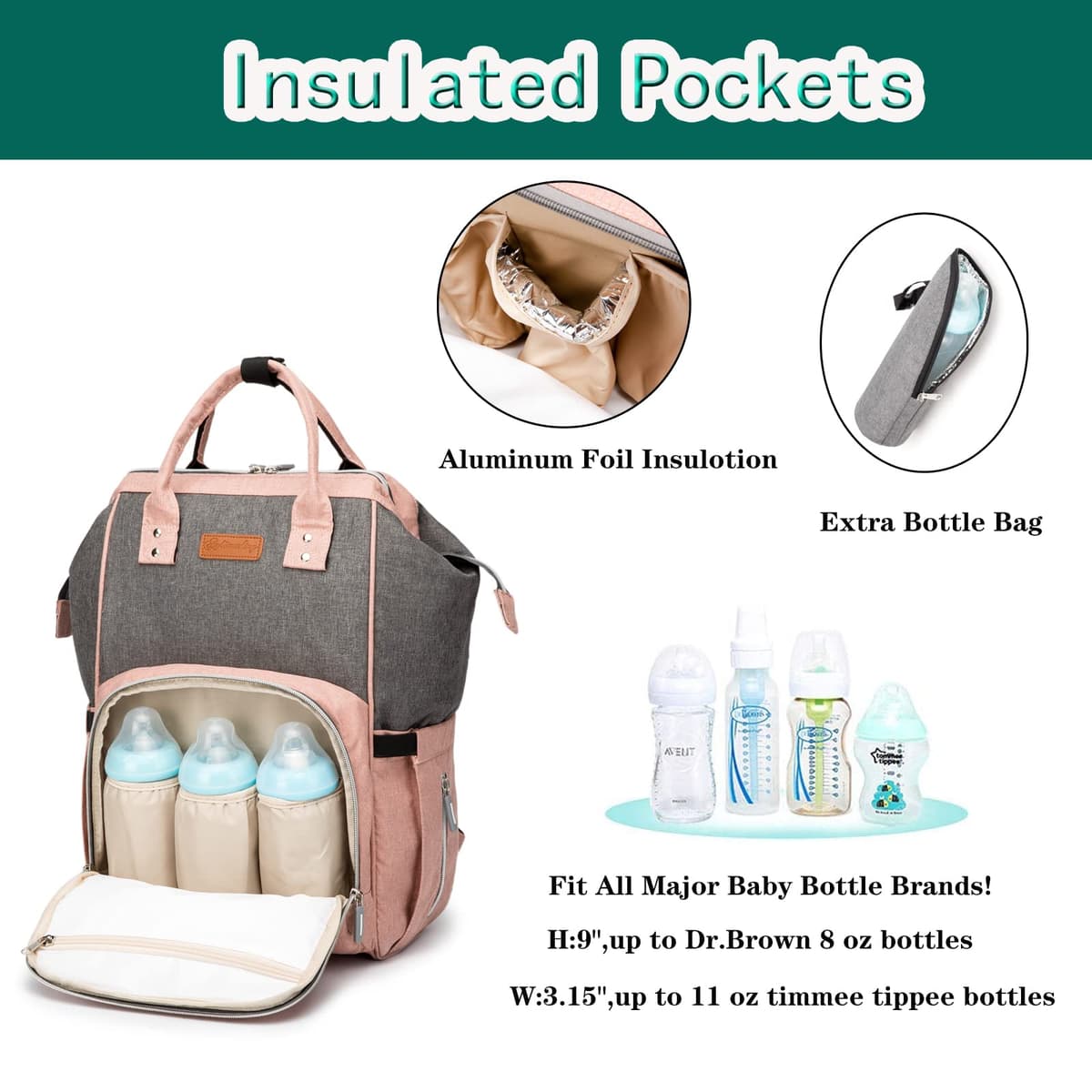 Ankommling Multifunción pañal bolsa de pañales cambiador de viaje, gran capacidad mochila bolsa reutilizable, ligero elegante Durable Mochila con bolsillo botella aislante para mamá y papá — view 4