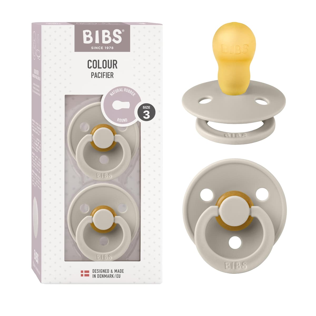 BIBS Colour Soother 2-Pack, BPA Free Dummy Pacifier, Round Nipple. Natural Rubber Latex, Size 2 (6-18 Months), Sky Blue/Steel Blue — view 102