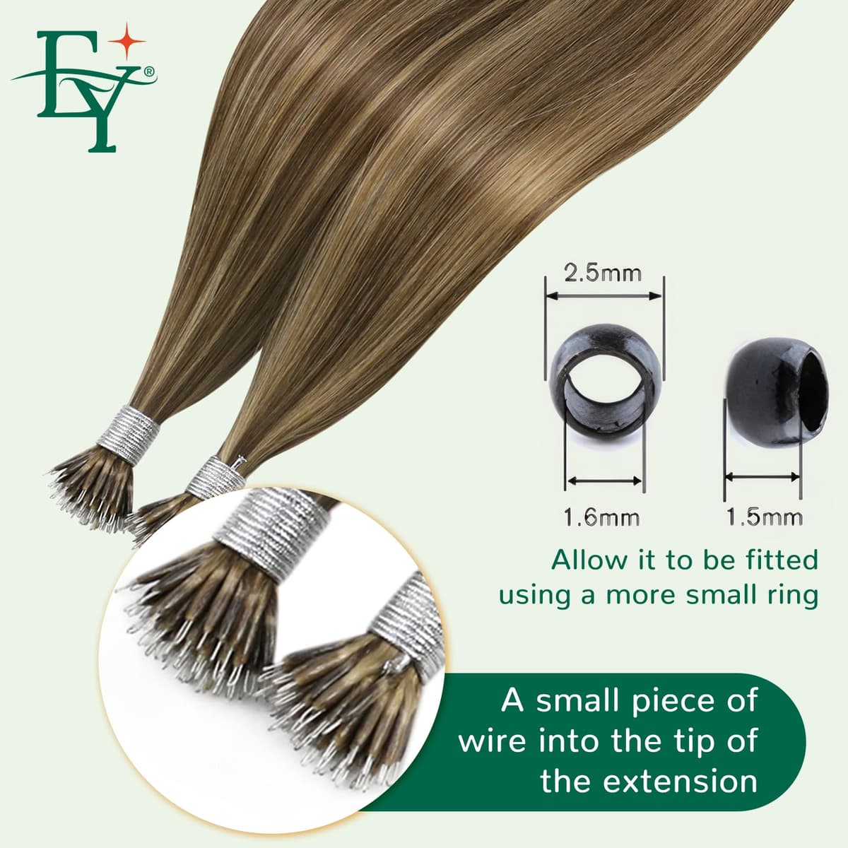 Easyouth Hair Extensions Nano Brown Highlight Nano Beads Hair Extensions Real Human Hair Medium Brown with Honey Blonde Nano Human Hair Extensions for Daily Life 16 Inch 50g/50s #P4/27 — view 5