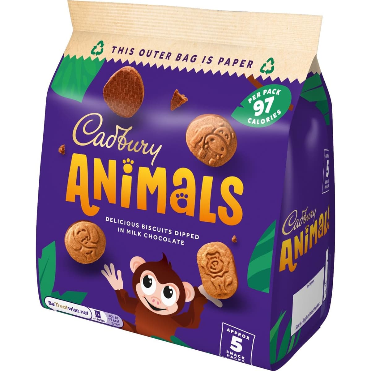 Cadbury Animals Mini Biscuits, Fun Animal Shaped Biscuits for Kids, 5 19.9 g Snack Packs (Pack of 1) — view 4