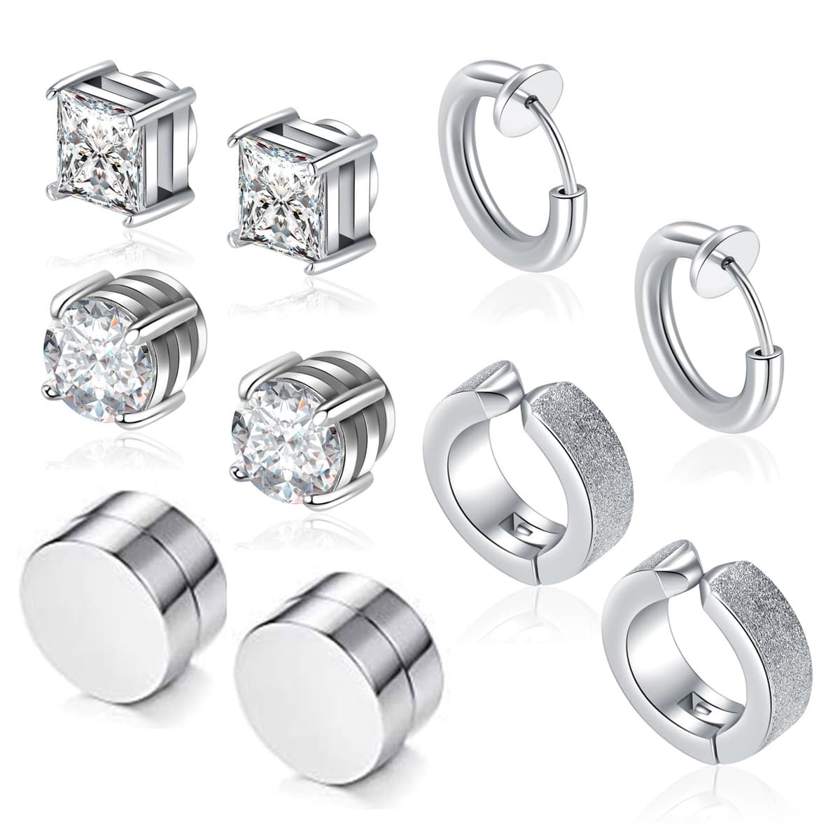Magnetic Earring Studs Stainless Steel Fake Earring Non Piercing for Women Men Clips On Earrings Silver Black — view 10