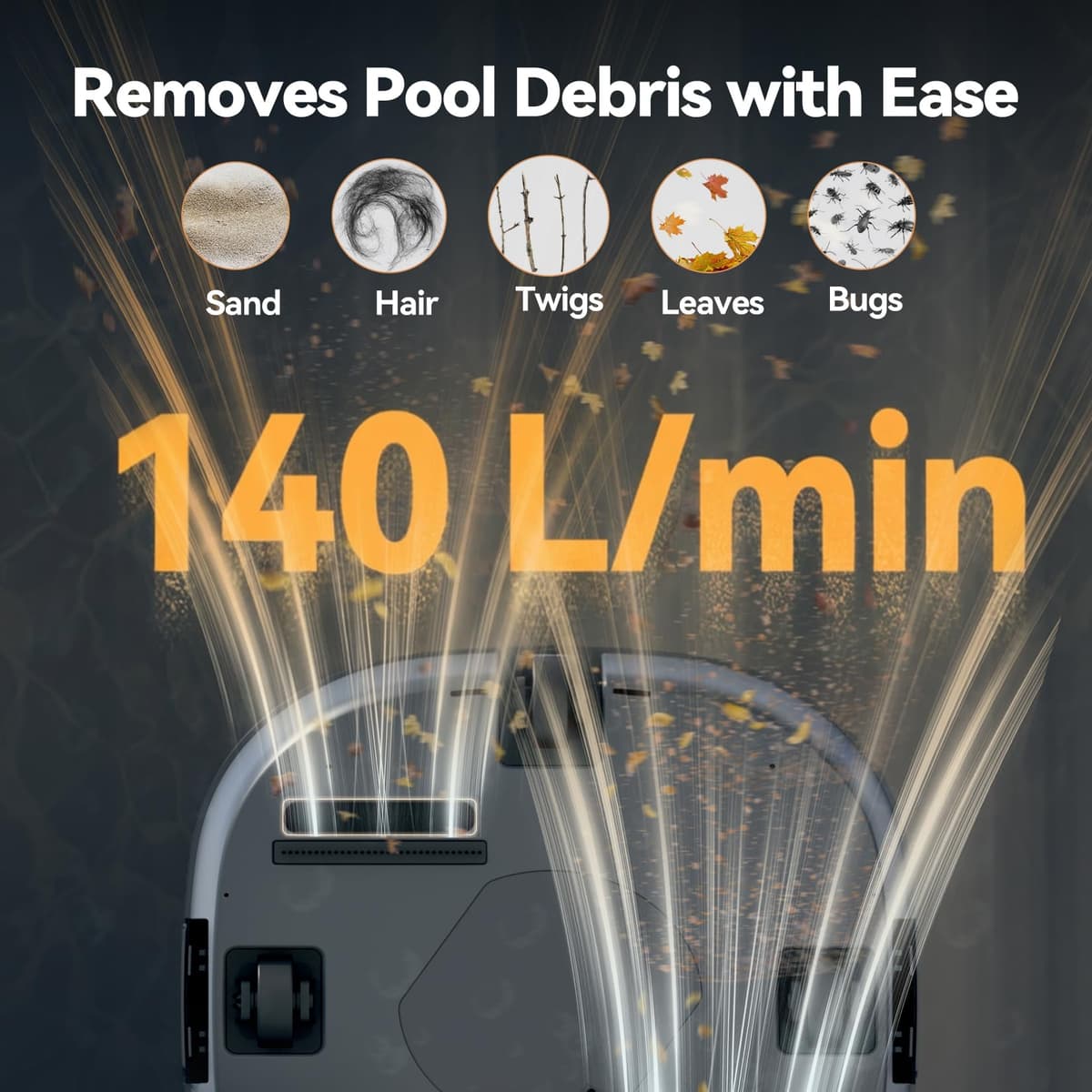 Planet Pro Robot Limpiafondos Piscina sin Cable, 200 Min, 5200mAh, Robot Piscina Limpiafondos con 2 Motores Brushless para 120 m² — view 3
