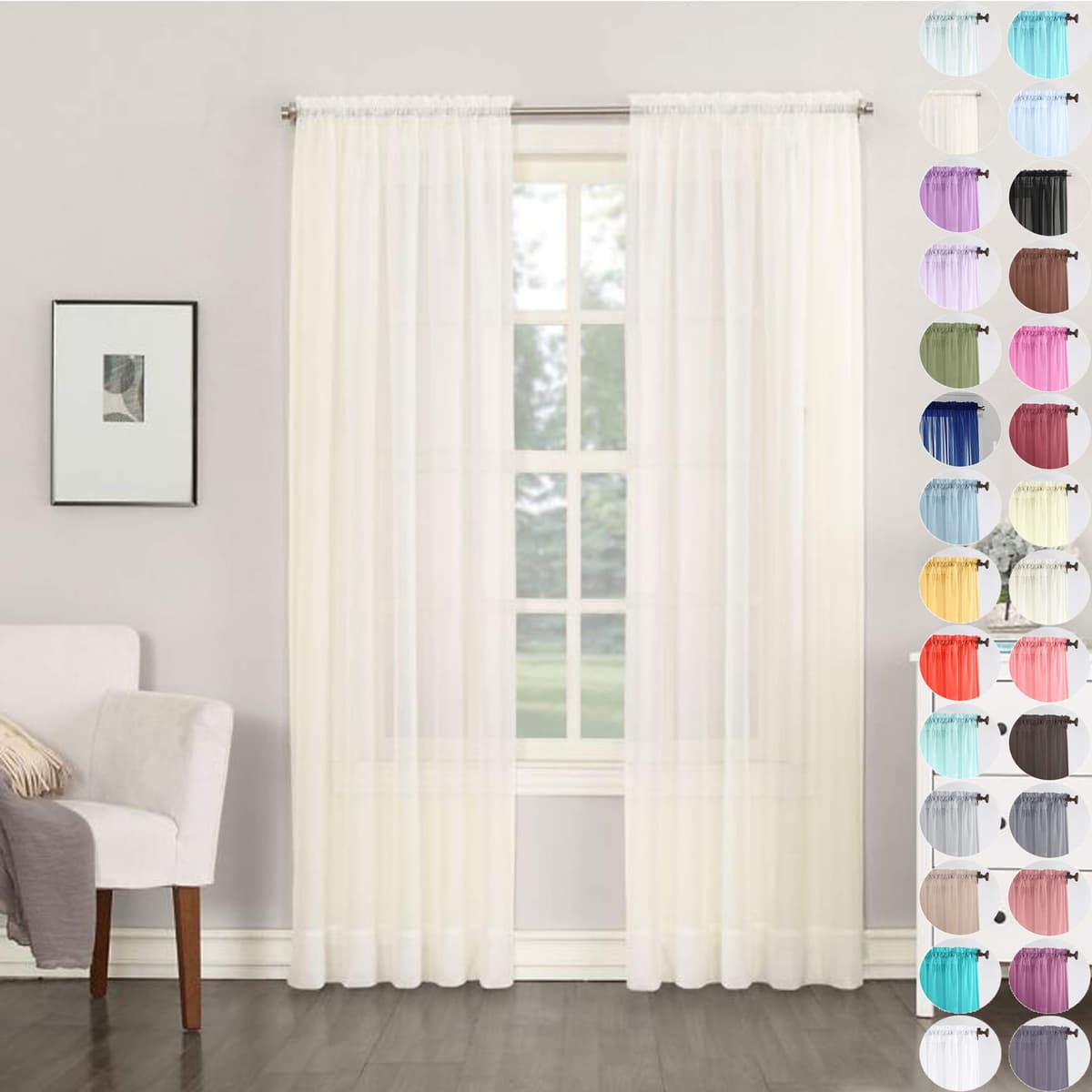 Megachest a pair of slot top voile curtains (Pure White, 56" wideX81 drop 2 Panels) — view 54