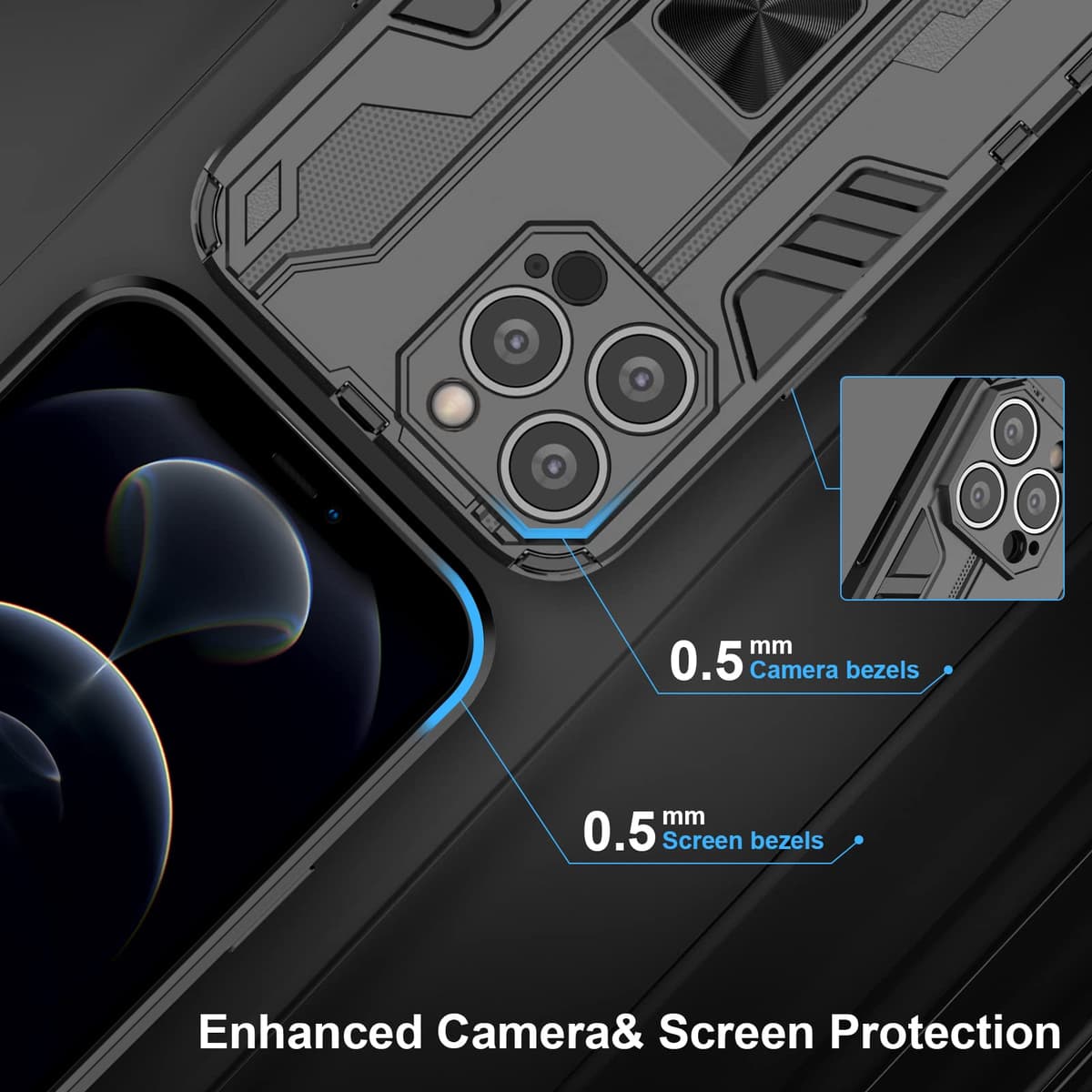 Funda para CMF Phone 2 Pro, Carcasa Antigolpes con Soporte anular metálico, Case Protectora de Grado Militar, Negro — view 1364