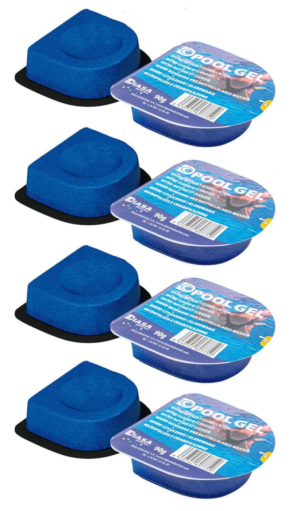 Pack 4 UDS Gel Clarificante Piscinas Dpool Gel - MONODOSIS 90 GR - Agua Piscina cristalina - DIASA Industrial