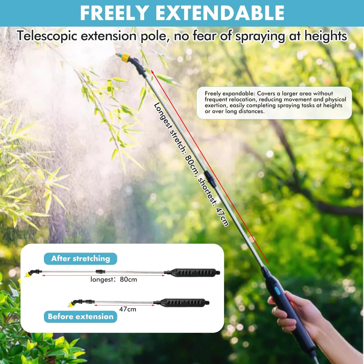 Nikou Pulverizador de Mochila a Presión, Pulverizador Eléctrico para Plantas 5 litros, con 3 Boquillas, Varilla Telescópica, Correas Ajustables para Horticultura, Silvicultura, Agricultura — view 5