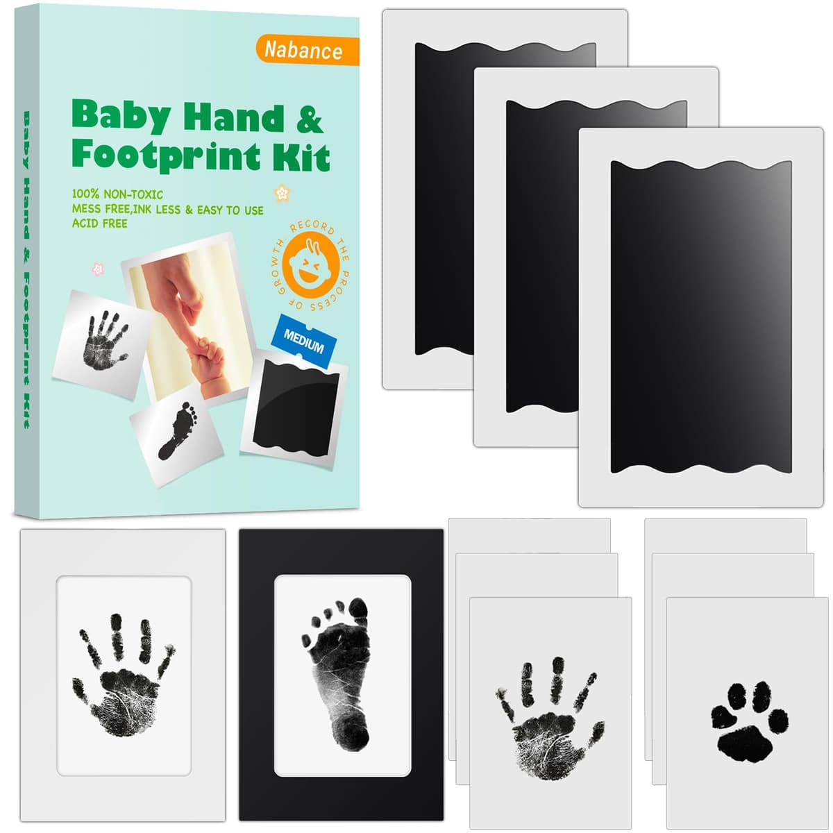 Nabance Baby Footprint Kit & Handprint Kit, 4 Inkless Ink Pads, 2 Photo Frames, 8 Imprint Cards, Safe for Baby Hands and Feet, Family Keepsake Gifts for New Parents, Baby Shower Gifts 0-6 months — view 10