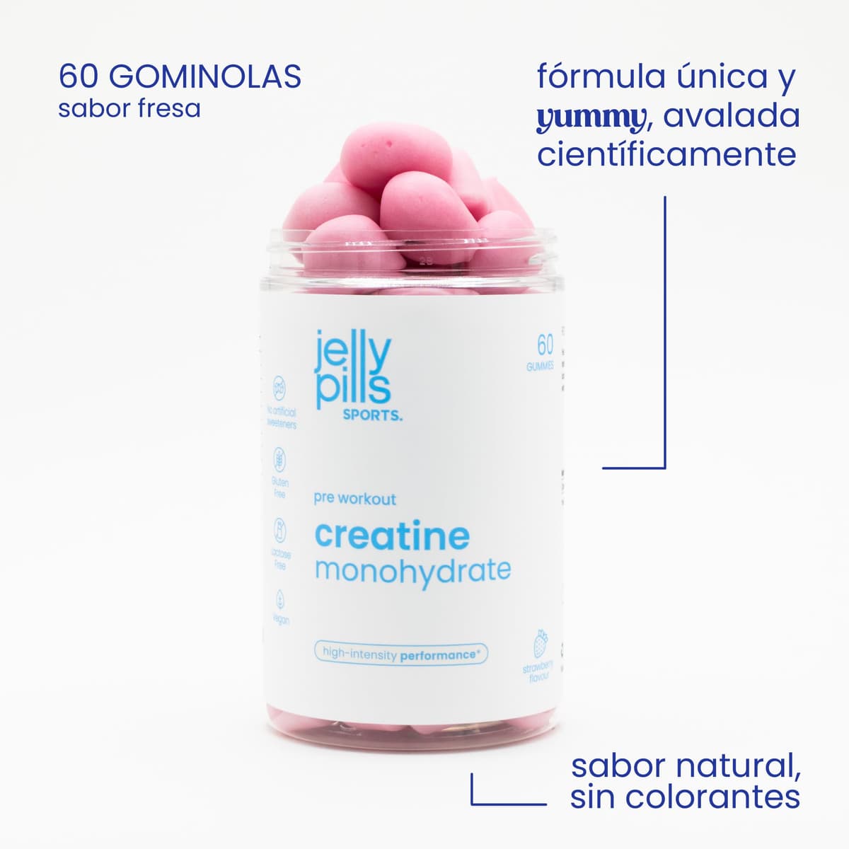 Jelly Pills Sports Creatina Monohidratada Gummies – 60 Gominolas – 1,5 g por Gummy – 3 g por Dosis – Pre-Workout Fuerza y Rendimiento – Sabor Fresa — view 4