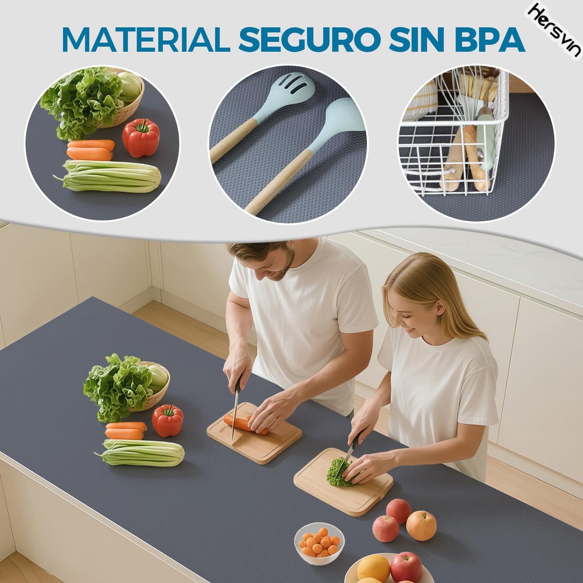 Hersvin 45cmx500cm Plastico Protector para Cocina Cajones, Alfombras Non Adhesivo para Nevera Mueble Fregadero Estante Organizador Cubiertos EVA Cubre Encimera(Gris Oscuro/Punto) — view 4