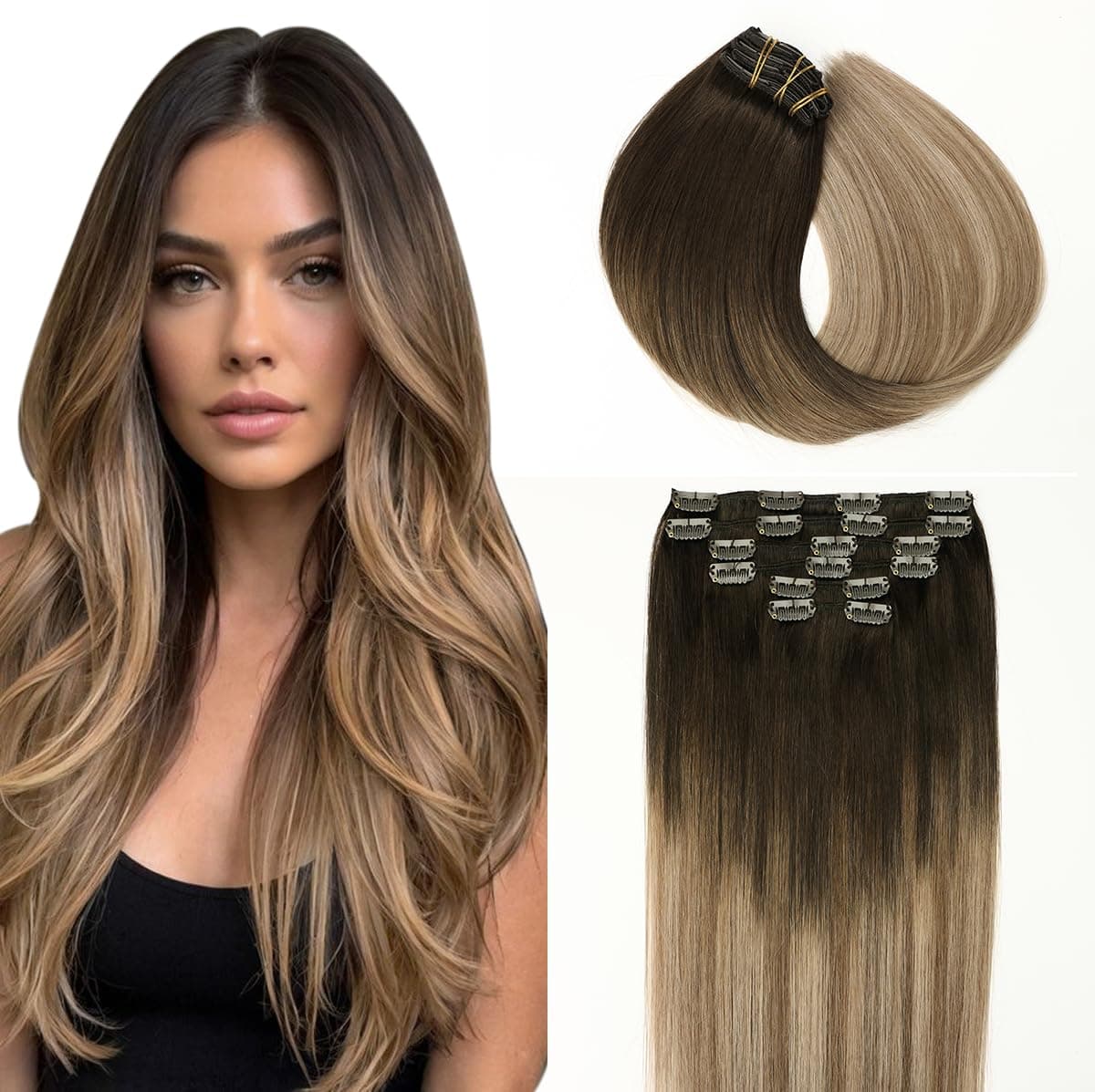 SURNEL Extensiones Clip Pelo Natural 100g 35cm 6 Piezas Castaño Chocolate Extensiones De Clip De Humano Real Extensiones Pelo Natural Remy (C#4-35cm) — view 10