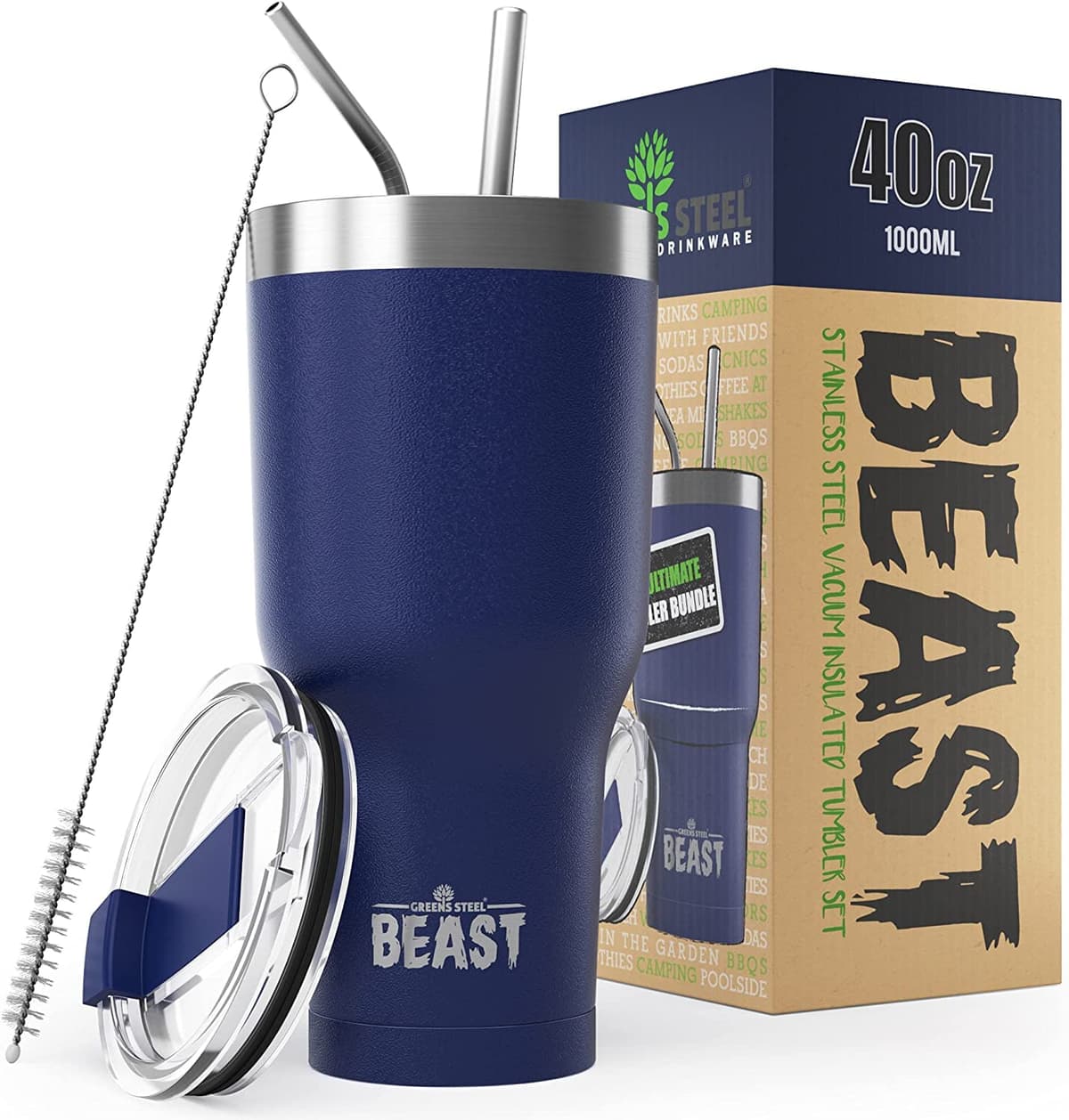 Greens Steel Beast Tumbler – 550 ml (20 oz), Coral | Vaso de acero inoxidable reutilizable con aislamiento al vacío | con 2 pajitas y cepillo de limpieza | Termo de viaje de doble pared — view 70