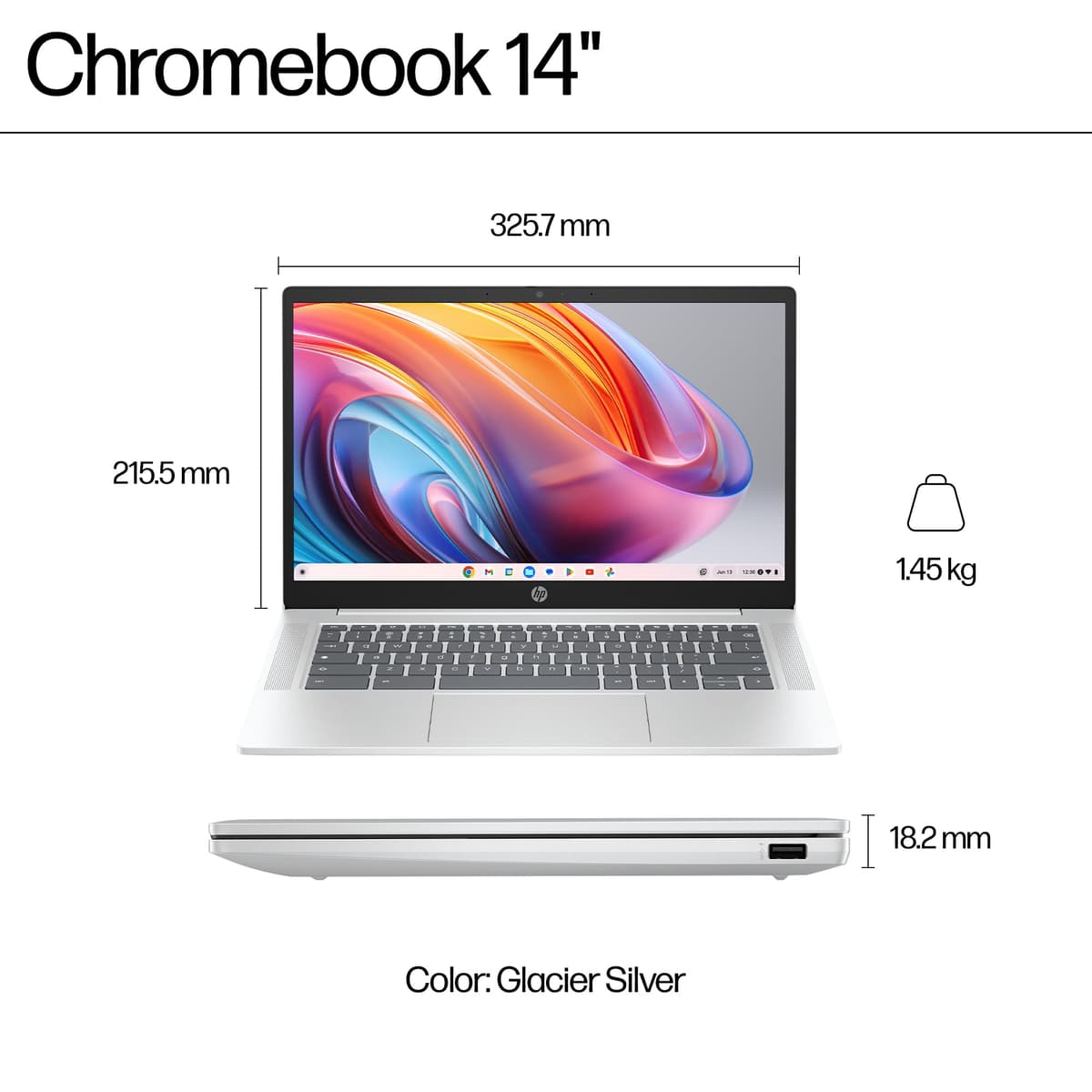 HP Chromebook 14" | Intel Processor N100 Processor| 4 GB RAM | 128 GB Flash Storage | Intel UHD Graphics | HD Display | Up to 12hrs battery | Chrome OS | Dual Speakers | Glacier Silver | 14a-nf0002sa — view 4