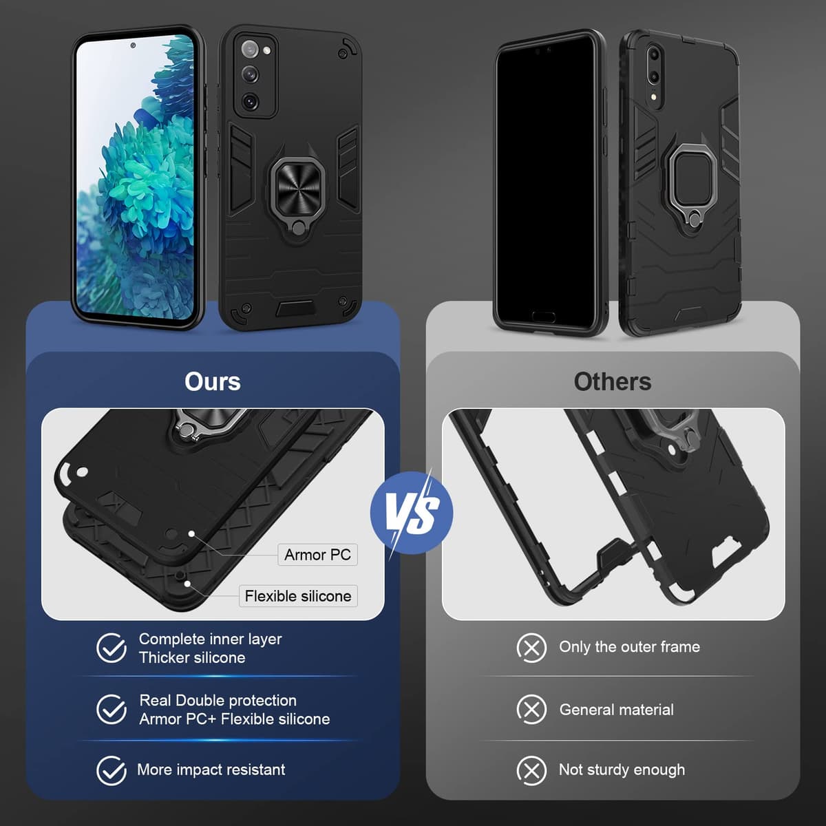 Funda para CMF Phone 2 Pro, Carcasa Antigolpes con Soporte anular metálico, Case Protectora de Grado Militar, Negro — view 341