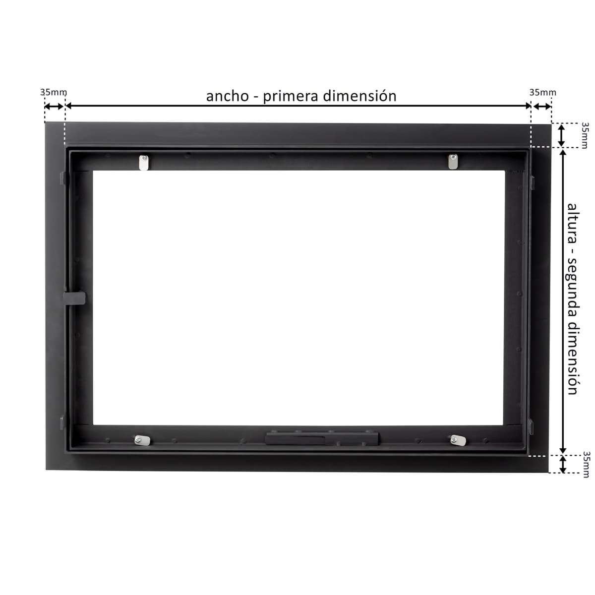 Puerta de chimenea con cristal para hornos de pizza y acero para calderas. Apertura: izquierda | Tirador a la derecha. Ventana grande. Modelo con brida. (80x45cm) — view 3