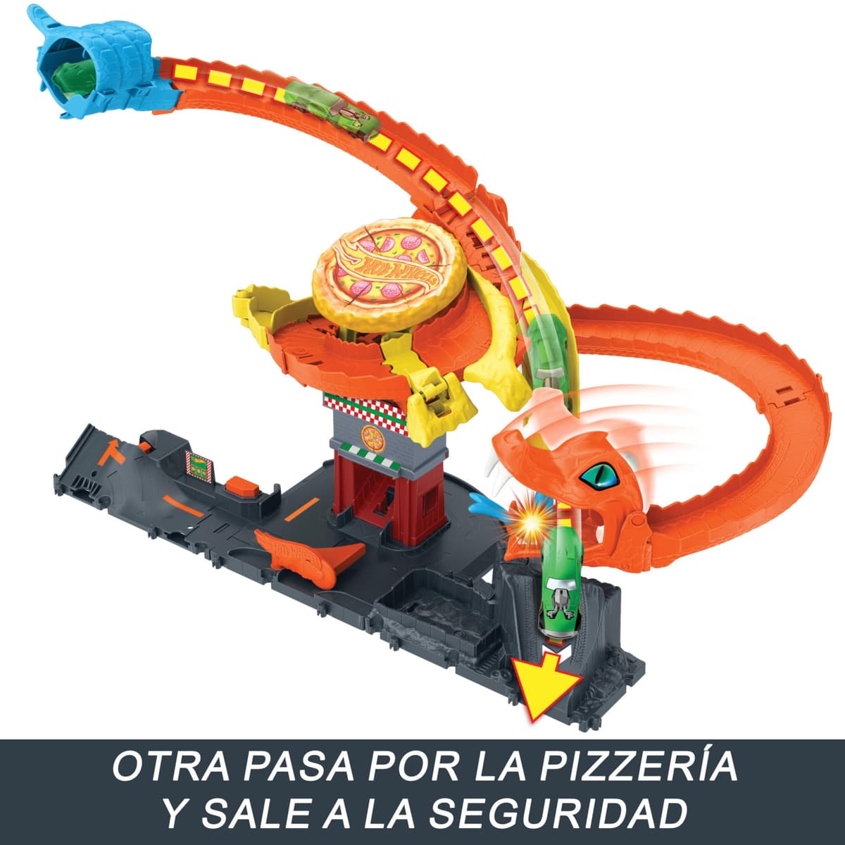 Hot Wheels City “Let's Race - ¡a Correr!” Netflix - Pizza Slam Ataque de Cobra Pista para Coches de Juguete con Serpiente, Incluye 1 vehículo, +4 años (Mattel HTN81) — view 4