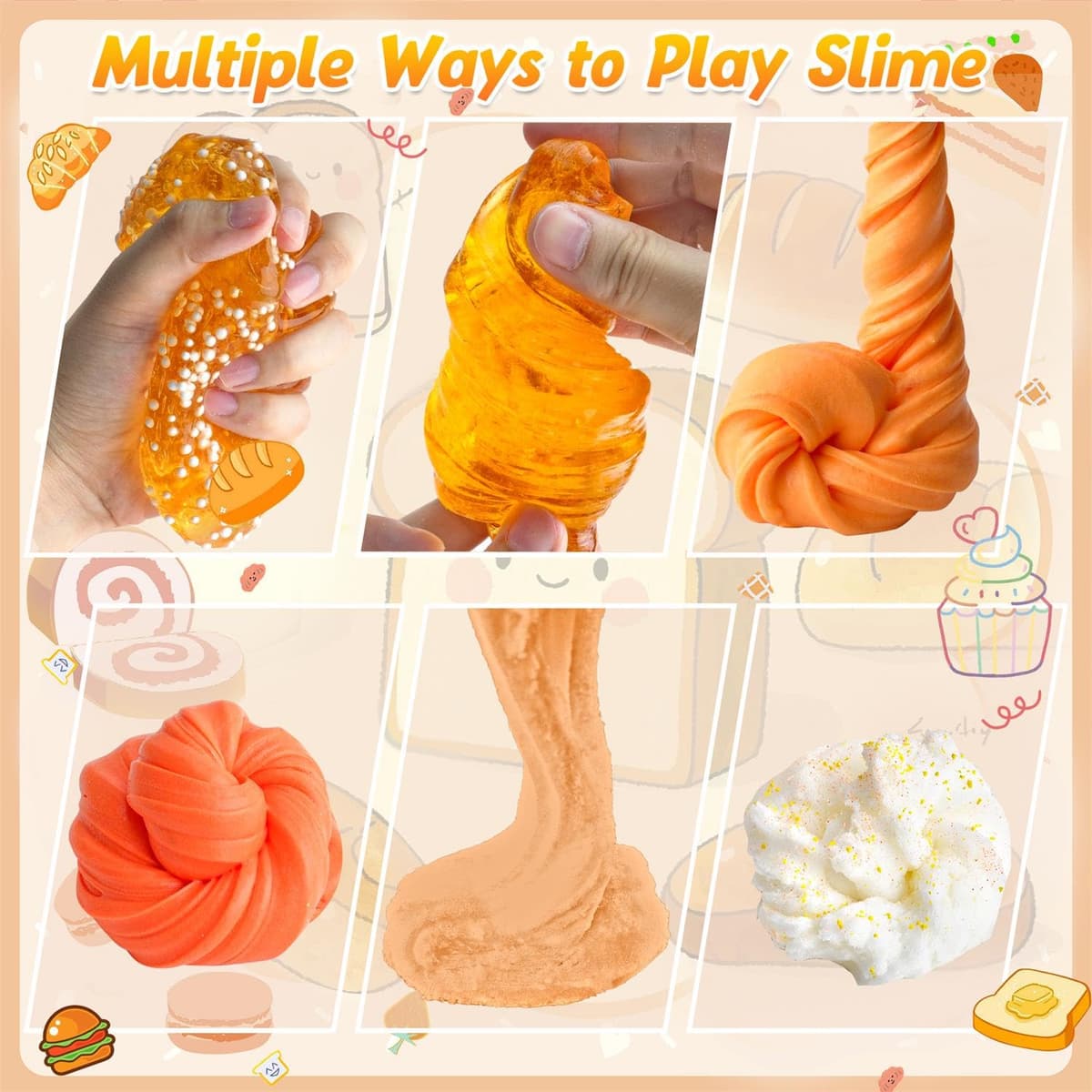 LAWOHO 6 Paquetes de Naranja Slime Kit - Nube, Mantequilla & Claro, Crujiente para Niños con Varios Complementos, Fiesta de Slime para Niñas y Niños, 360ml — view 6