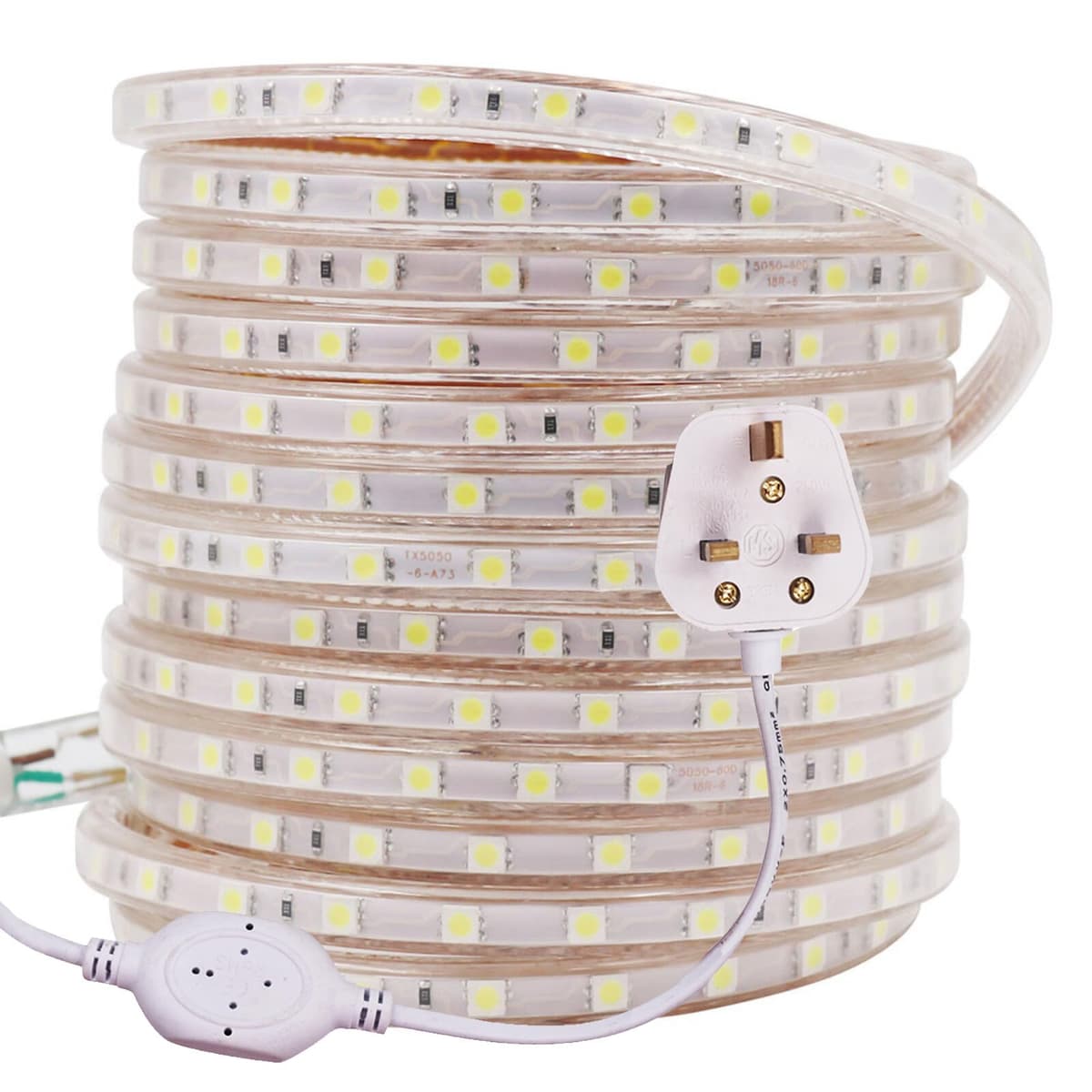 5m LED Strips Lights Warm White, 220V- 240V Ribbon SMD 5050 60leds/m Rope Lighting, IP65 Waterproof, No Self Adhesive, DIY Home Kitchen Bar Decking Holiday Christmas Indoor Decoration