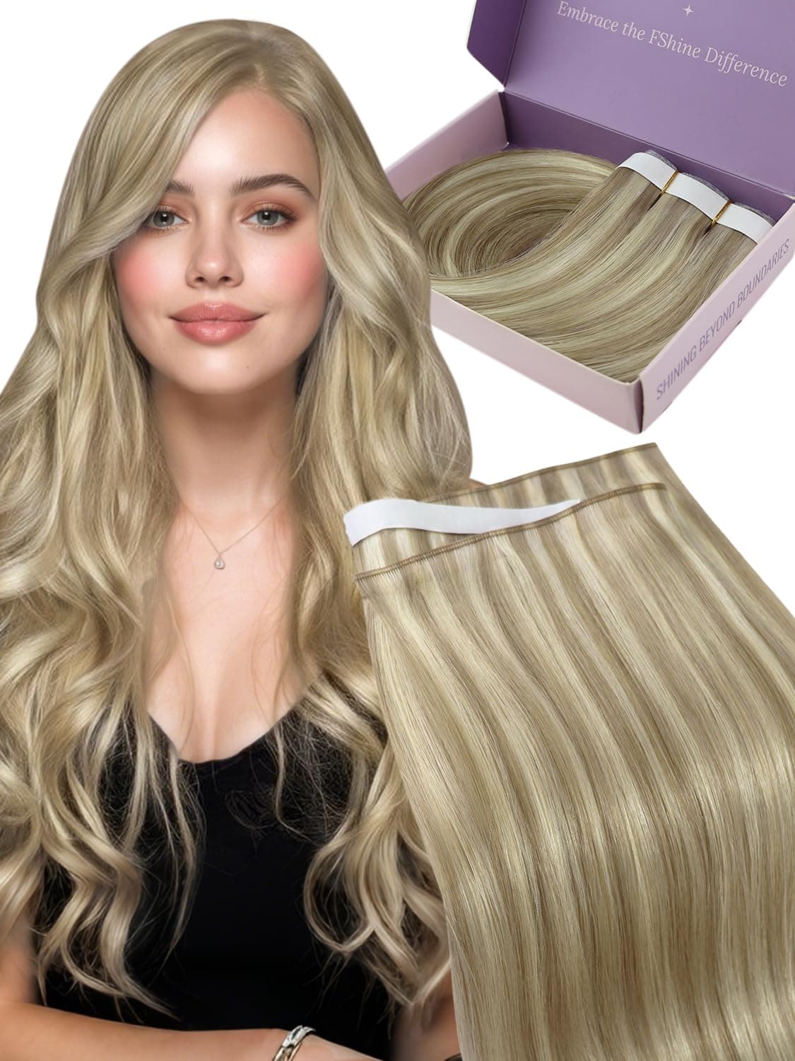 Fshine Extensiones Pelo Natural Adhesivas Rubio Blanco Extensiones Remy Adhesivas 45cm 50g Tape In Hair Extensions Cintas De Cabello Pelo Natural Color 1000 — view 11