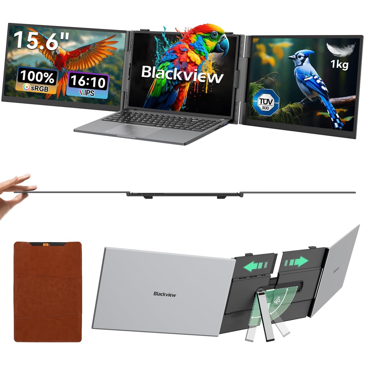 Blackview DCM6 14" Triple Laptop Screen, 0.17" Ultra-Thin, 1080P FHD Portable Monitor Eye protection, Travel for 13-17.3'' Laptop, Plug Play Compatible with Windows/Mac/Chrome OS — view 12