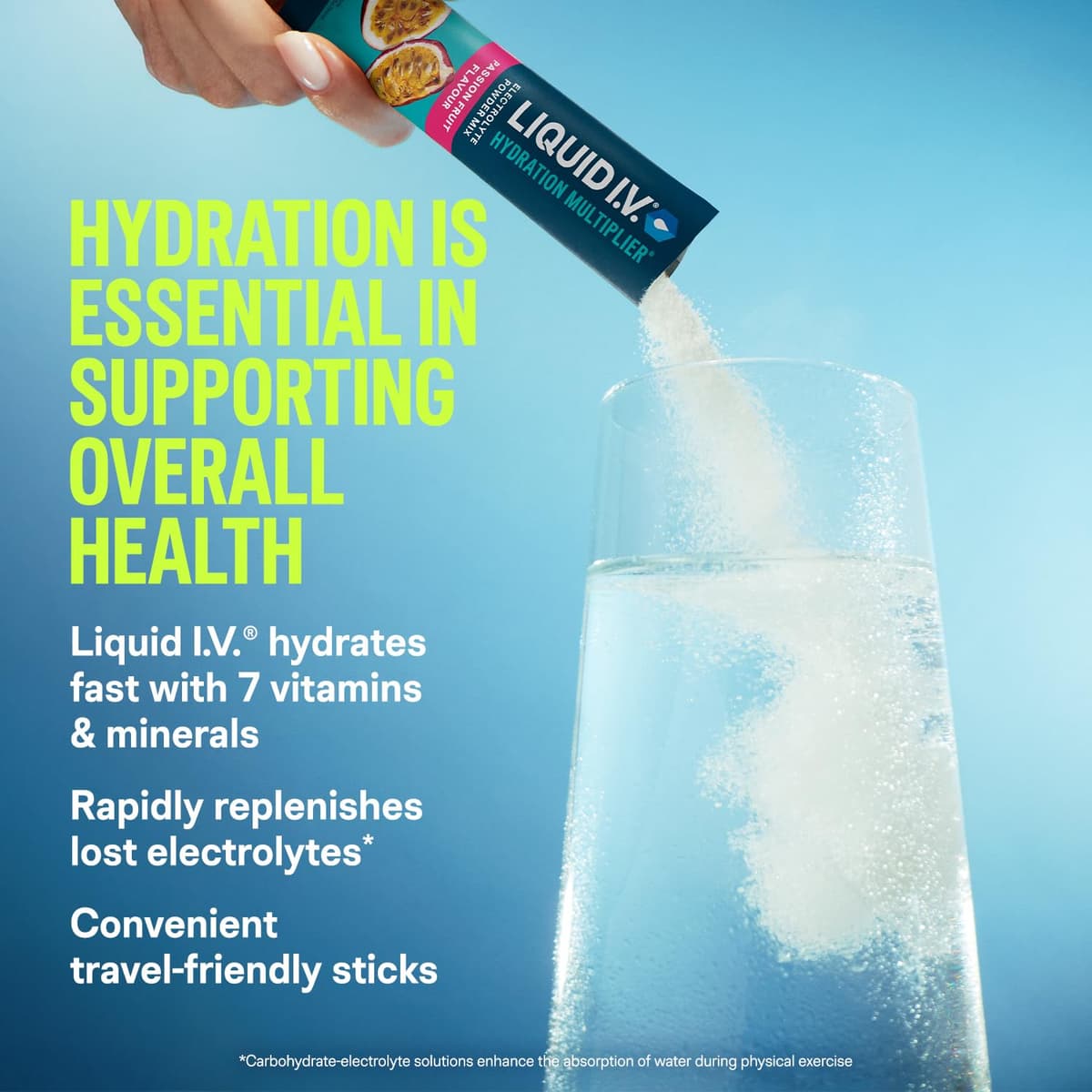 Liquid I.V. Hydration Multiplier Electrolyte Powder Mix, Passion Fruit Flavour, Electrolytes with 7 Vitamins & Minerals for Fast Hydration & Energy, Vegan and Gluten Free, 16 Sachet Sticks — view 2