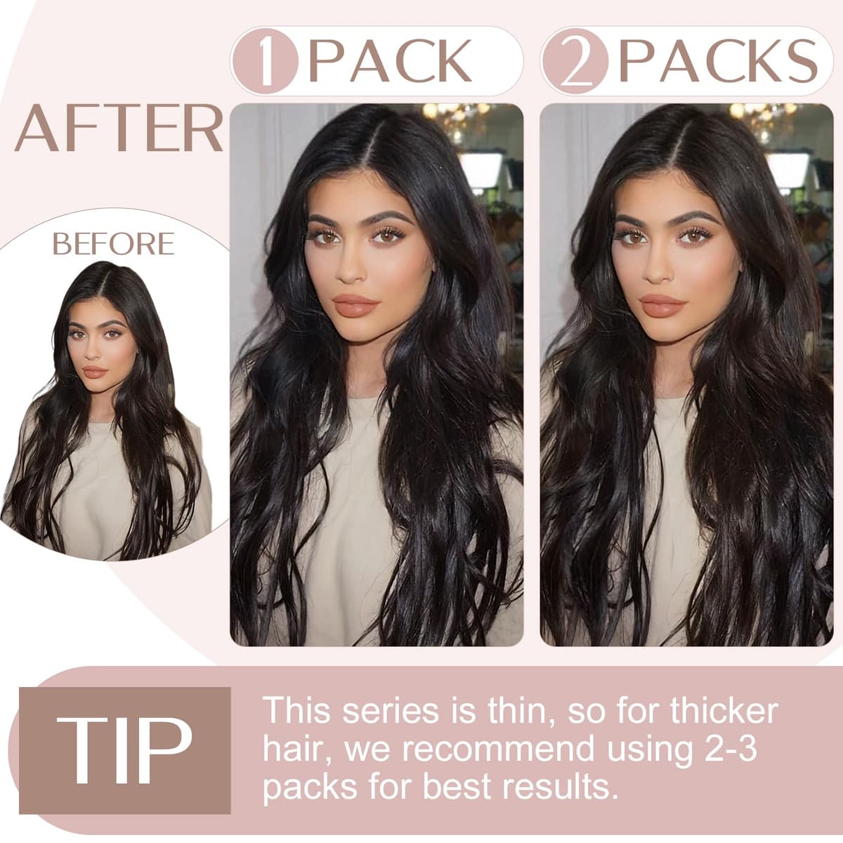 20 inches SEGO One Piece Hair Extensions Clip in Human Hair [#1B Natural Black] Real Remy Hairpieces for Women 3/4 Full Head Straight Invisible (50g) — view 3