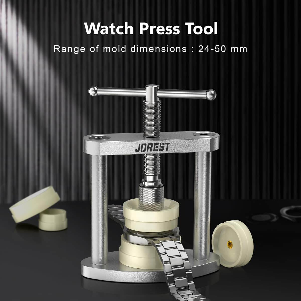JOREST Kit Reparacion Reloj con Prensa Tapa Reloj, Herramientas Abrir Caja Relojero, Cambiar Pilas Relojes, Abridor Llaves Reloj, Destornillador, Ajustar/Acortar Correas Relojes, Quitar Eslabones — view 5