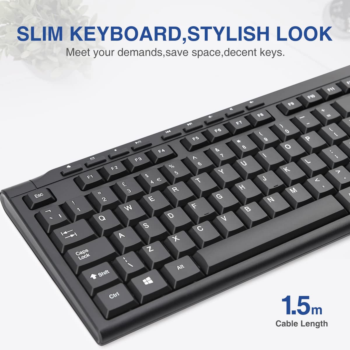 Rii RK907 USB Wired Keyboard Full Size Office Keyboard Compatible with Mac PC Tablet Windows Android Microsoft UK Layout — view 4