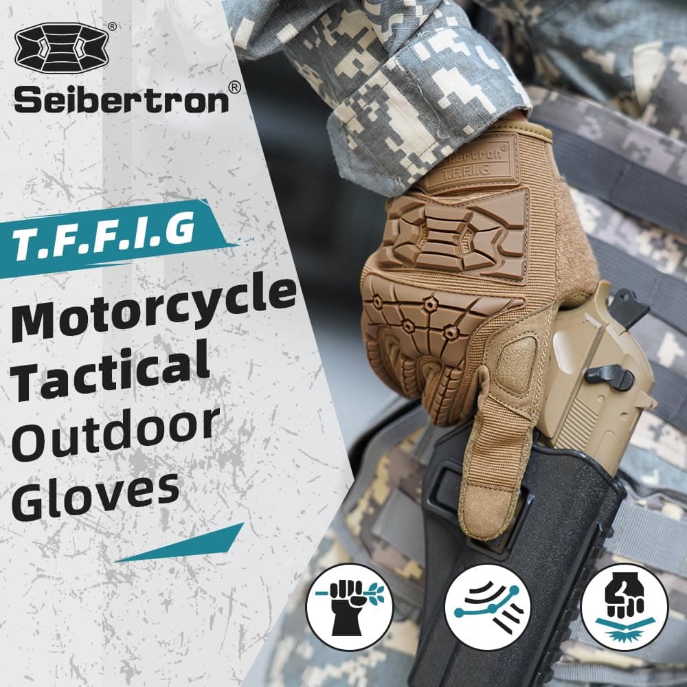 Seibertron T.T.F.I.G 2.0 Men's Tactical Military Gloves Flexible Rubber Knuckle Protective for Combat Hunting Hiking Airsoft Paintball Motorcycle Motorbike Riding Outdoor Gloves — view 3