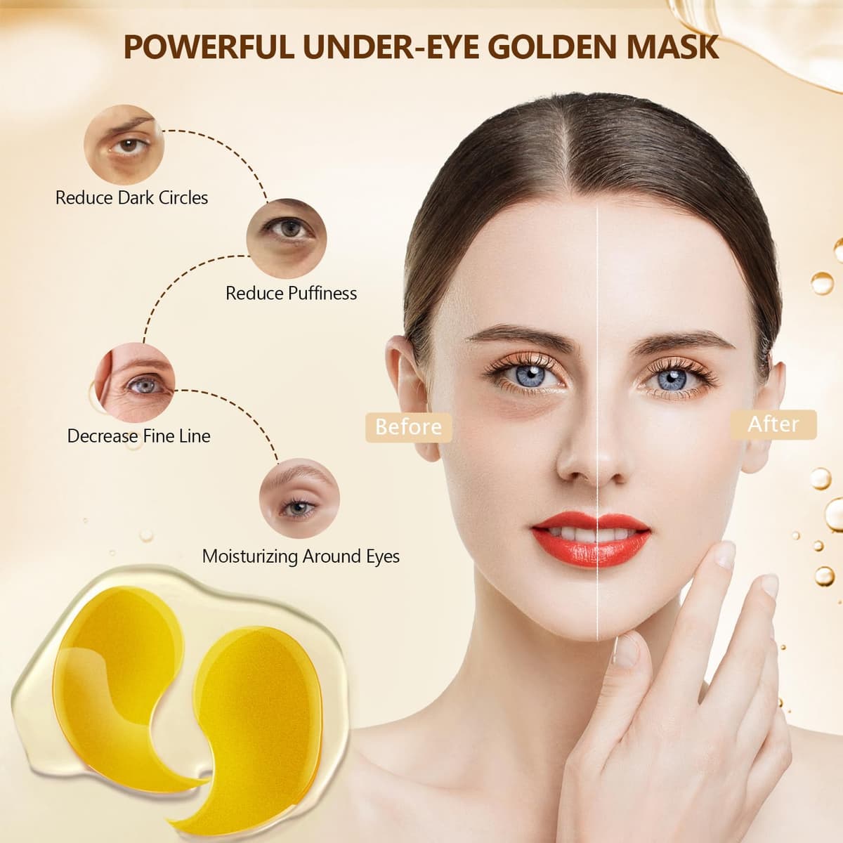 24K Gold Undereye Mask (60 Pcs), Collagen Hydrating Gel Pads, Reduce Puffiness, 30 Pairs Under Eye Patches for Dark Circles Puffy Eyes Treatment, Wrinkle, Women Men Beauty Personal Skin Care Products — view 4