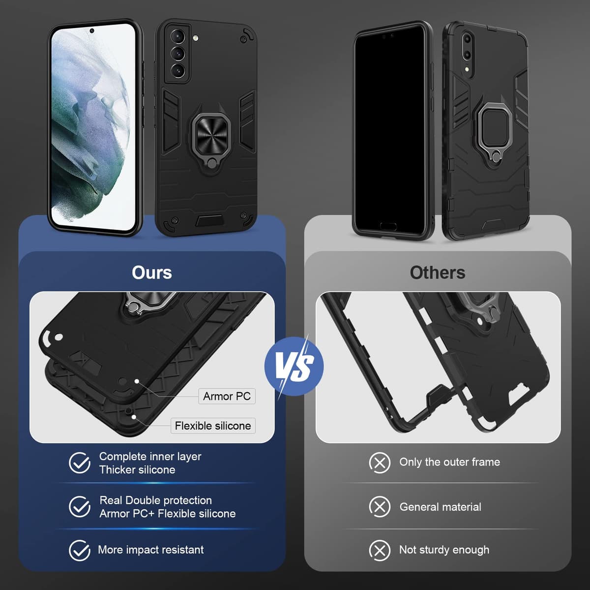 Funda para CMF Phone 2 Pro, Carcasa Antigolpes con Soporte anular metálico, Case Protectora de Grado Militar, Negro — view 257